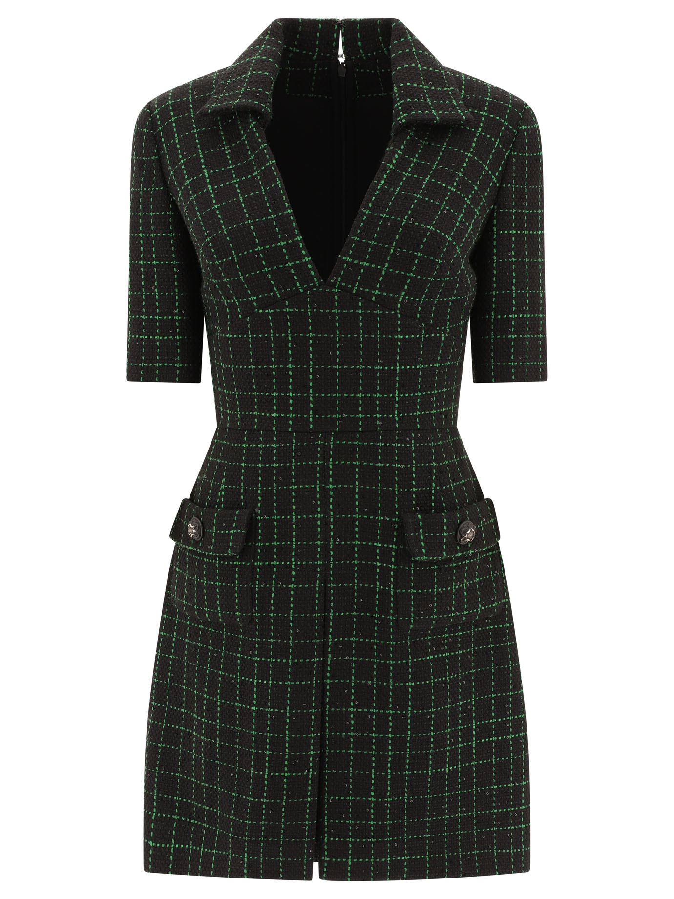 "Matrix" sequin tweed dress D0308NP24TW004BLACKMARISAGREEN (ELIE SAAB / ワンピース・ドレス・オールインワン ) | ELIE SAAB (エリー サーブ)