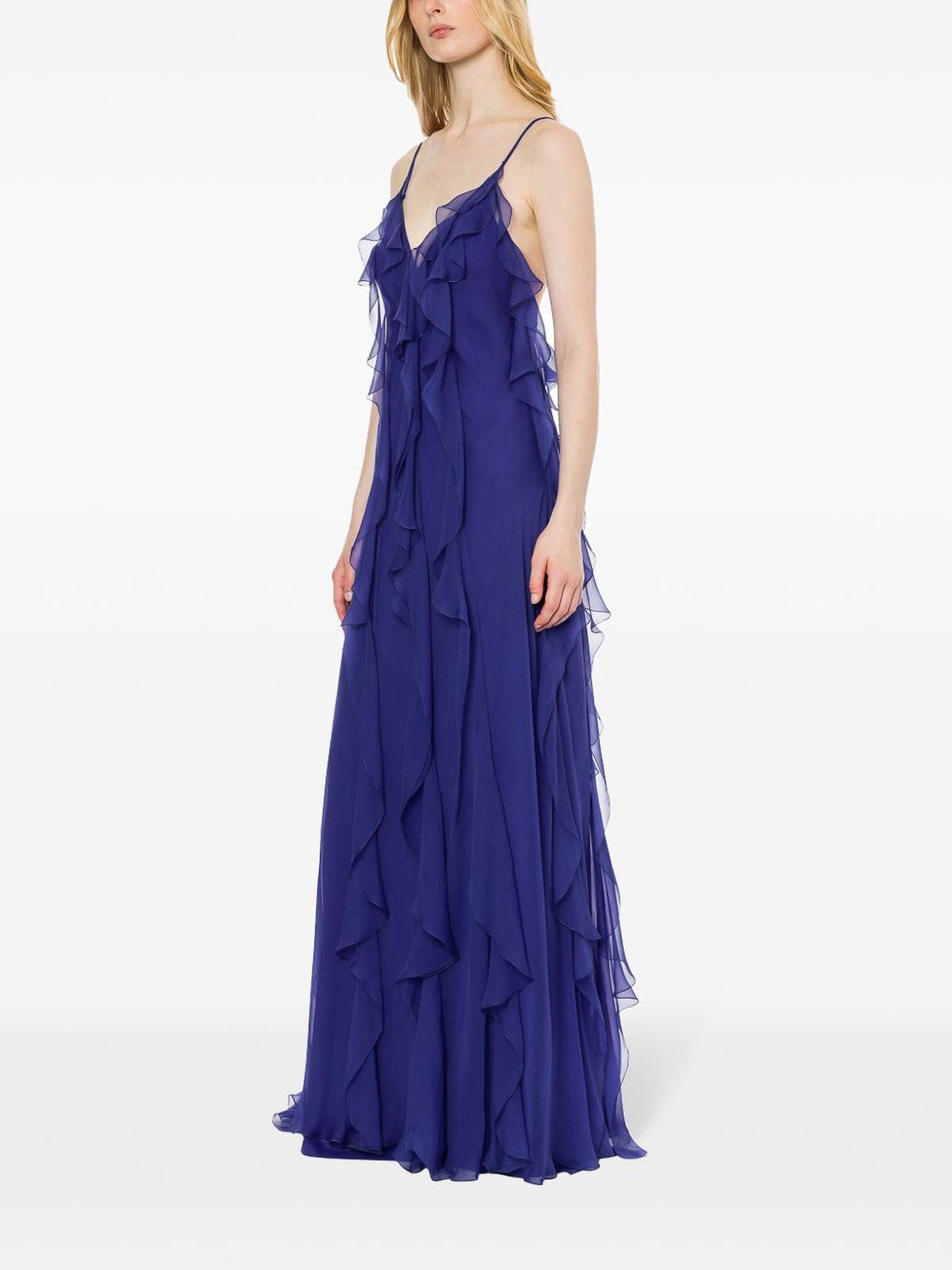 Sleeveless Blue Organic Silk Chiffon Dress 043401140280 (ALBERTA FERRETTI / ワンピース・ドレス・オールインワン ) | ALBERTA FERRETTI (アルベルタ フェレッティ)(1)
