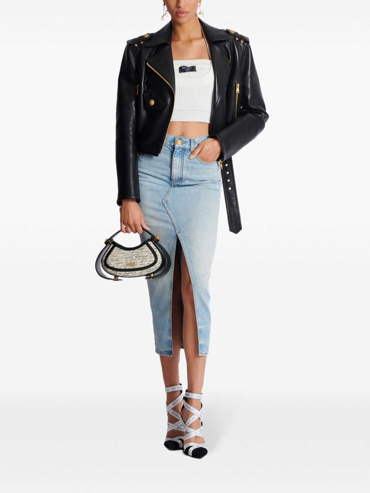 White Ribbed Viscose Blend Knit Cropped Top EF1AA380KI100FA (Balmain / タンクトップ・キャミソール ) | Balmain (バルマン)(2)