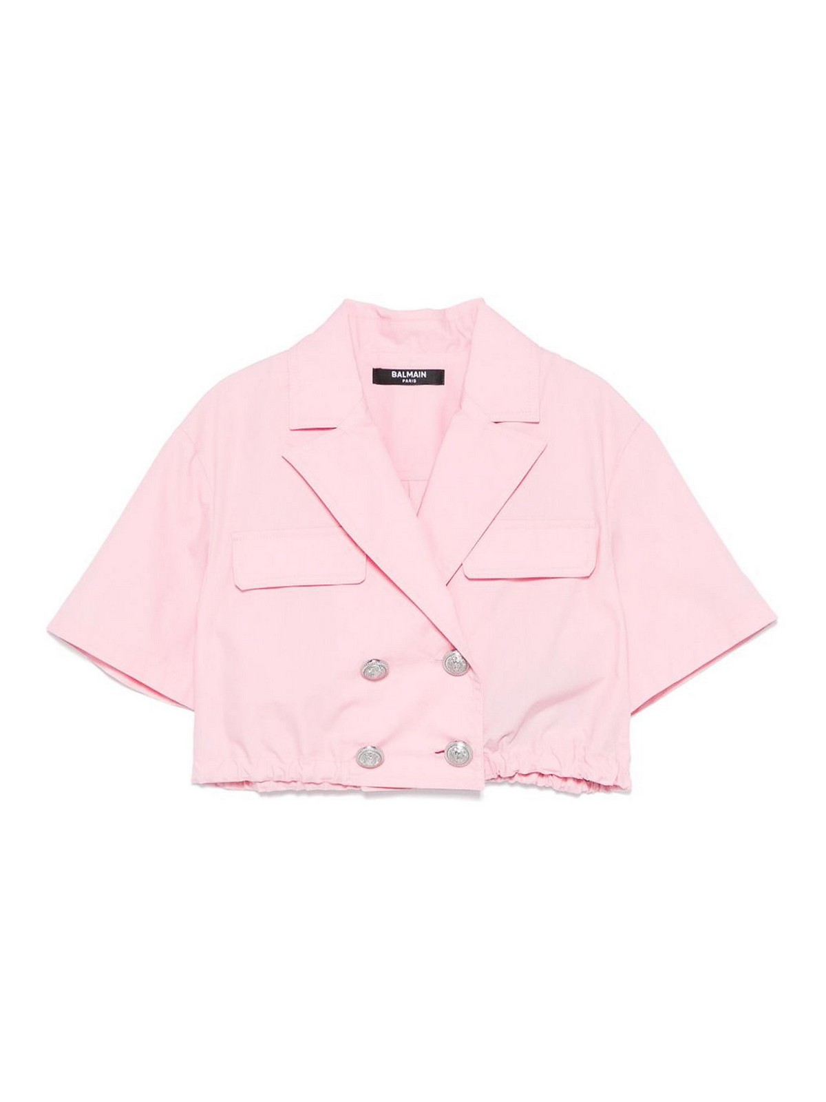 Pink Cotton Double-Breasted Cropped Top BW5A01P0479511AG (Balmain / カジュアルジャケット・ベスト ) | Balmain (バルマン)
