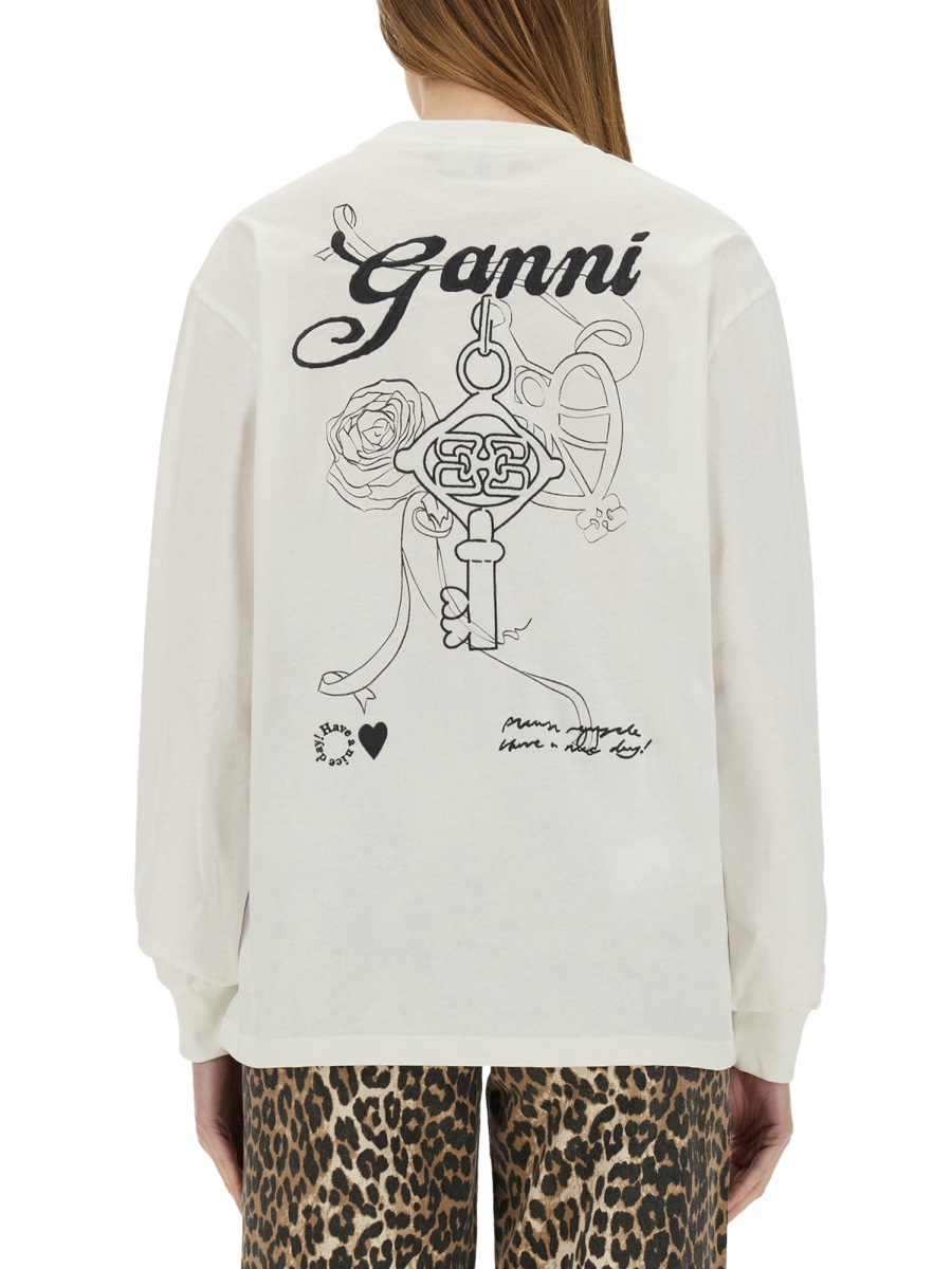 Tシャツ・カットソー Ganni SS25 COTTON EMBROIDERED T-SHIRT (T4139 135) COTTON EMBROIDERED T-SHIRT (GANNI/Tシャツ・カットソー