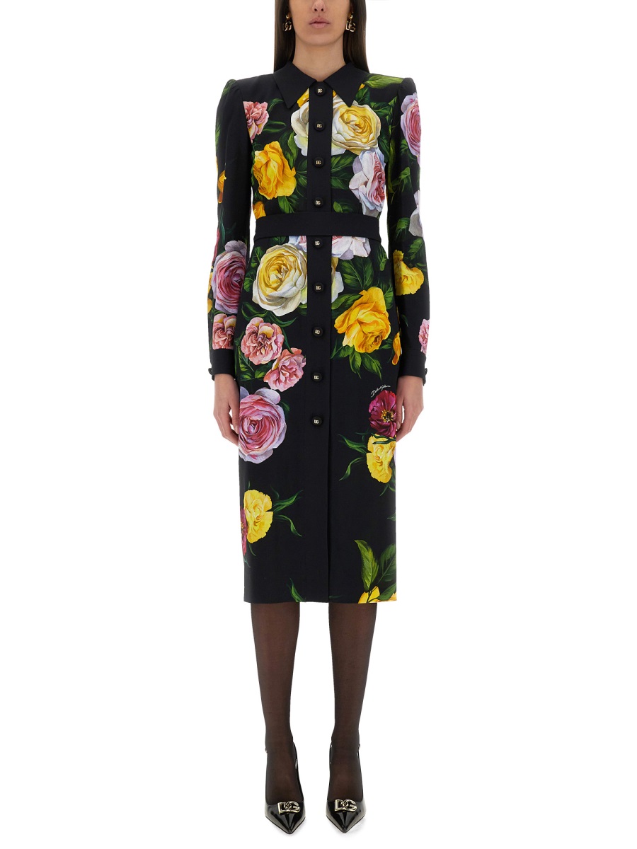 ワンピース Dolce & Gabbana Longuette Dress PEONY AND ROSE PRINT CHEMISE LONGUETTE DRESS