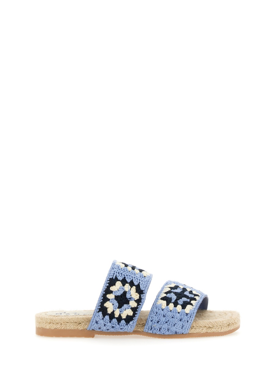 SANDALO "JUTE" P43Y0COTTONCROCHETINDIGOANDNAVYBLUETWOBANDS (MANEBI / フラットシューズ ) | MANEBI (マネビ)