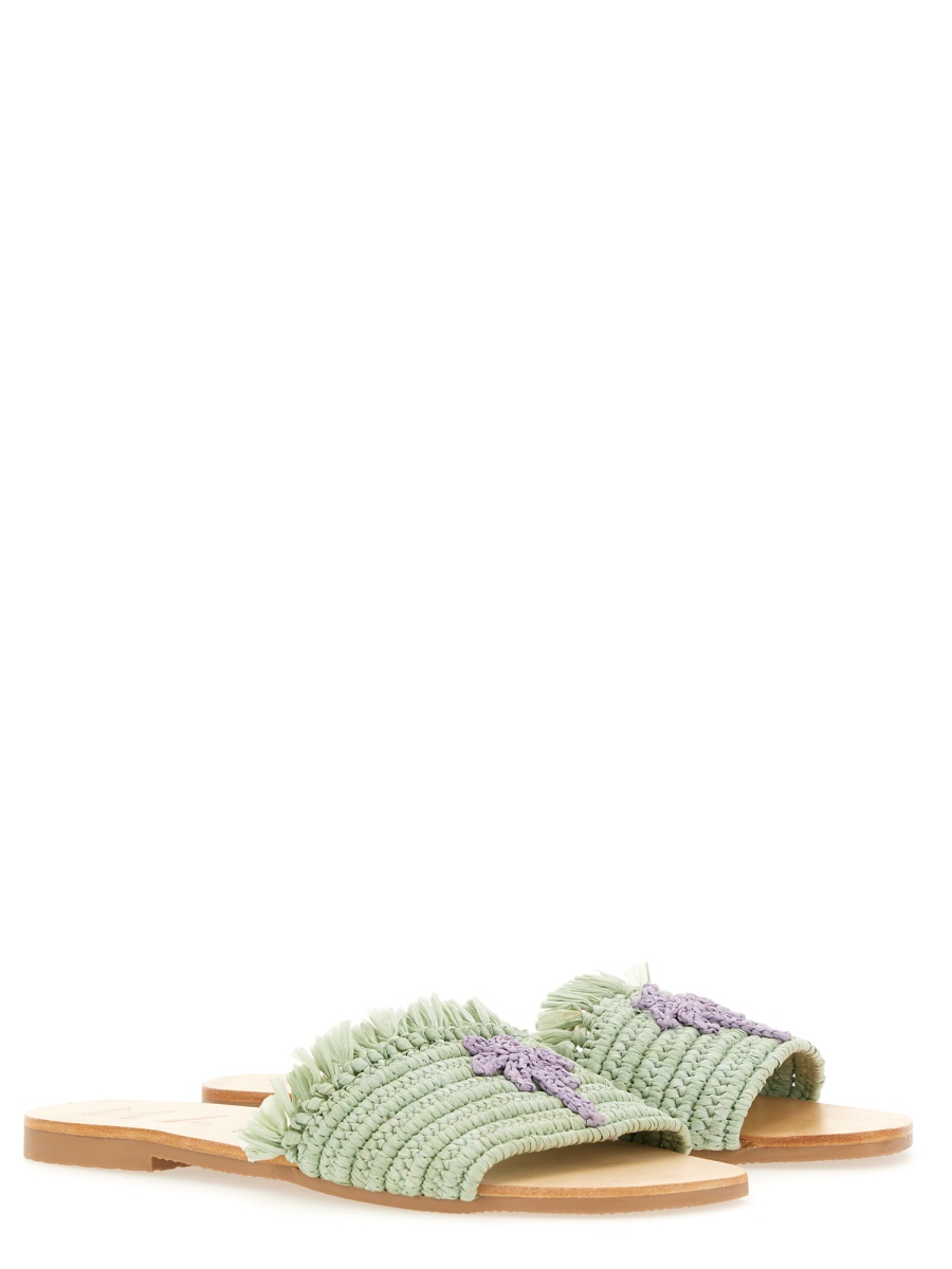 SANDAL WITH LOGO P56Y0FRINGEDKNOTSRAFFIASAGEWITHWISTERIALILACPALM (MANEBI / サンダル ) | MANEBI (マネビ)(1)