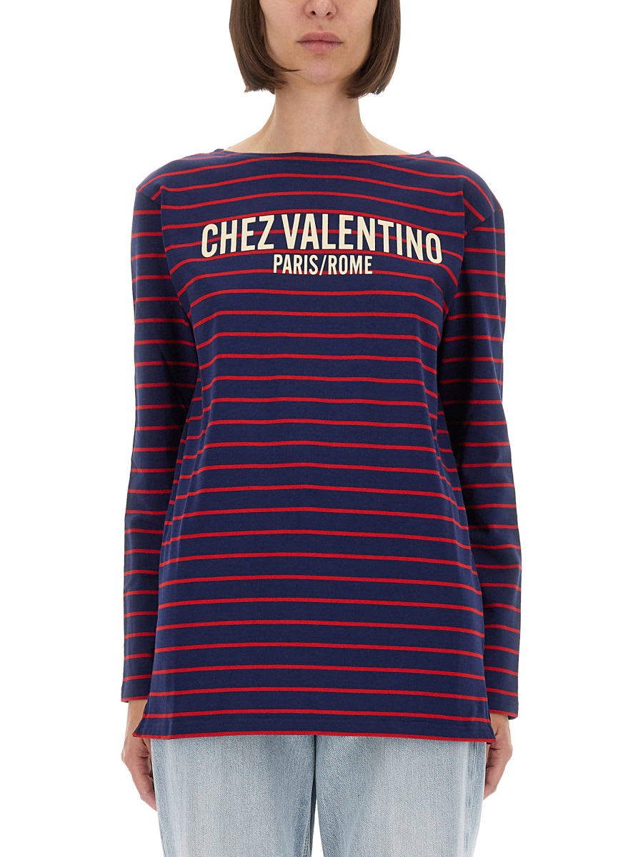 STRIPED COTTON JERSEY T-SHIRT 7B3MG24W9GHBMZ (Valentino Garavani / Tシャツ・カットソー ) | Valentino Garavani (ヴァレンティノ)