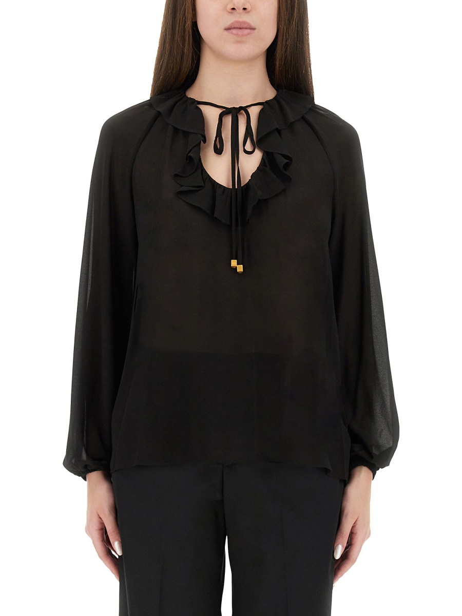RUFFLE BLOUSE MT541DQ7R3001BLACK (MICHAEL MICHAEL KORS / シャツ・ブラウス ) | MICHAEL MICHAEL KORS (マイケル・マイケル・コース)