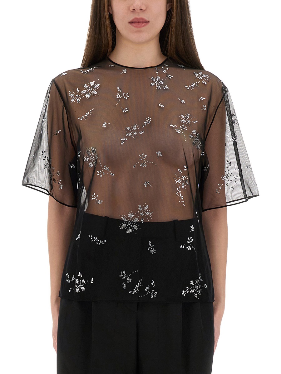 Tシャツ・カットソー Rabanne FW25 (25ACTO113PA0210 P001) TRANSPARENT TOP WITH APPLICATIONS 25ACTO113PA0210P001（T