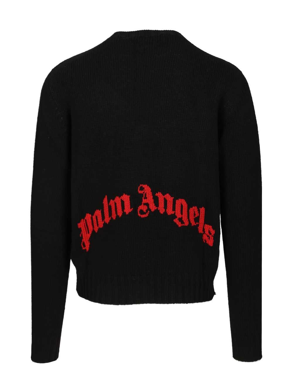 CURVED LOGO SWEATER BLACK - RED PMHE027F25KNI0021025 (Palm Angels / スウェット・フーディー ) | Palm Angels (パームエンジェルス)(1)