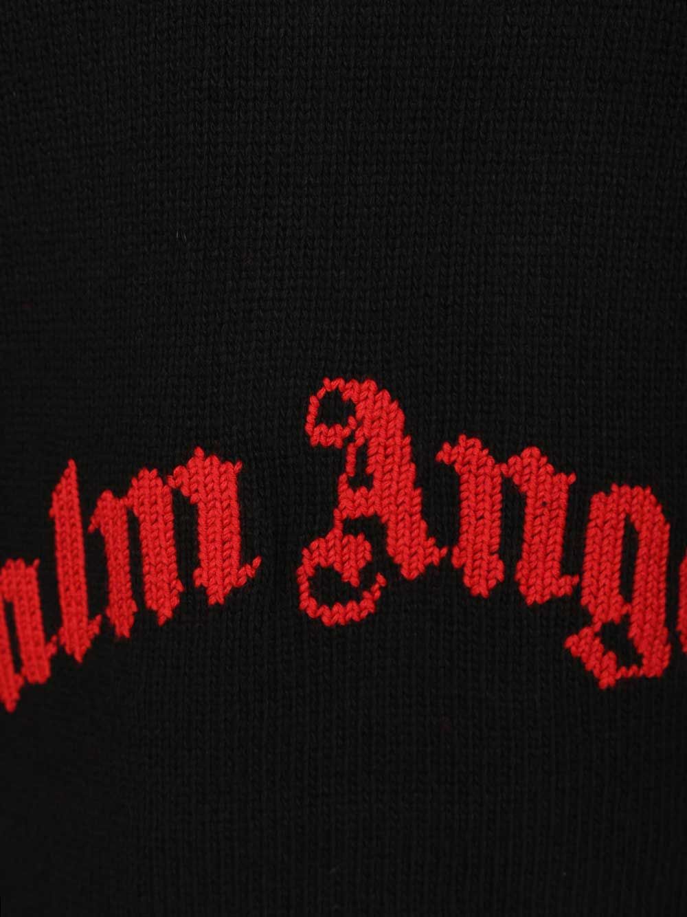 CURVED LOGO SWEATER BLACK - RED PMHE027F25KNI0021025 (Palm Angels / スウェット・フーディー ) | Palm Angels (パームエンジェルス)(3)