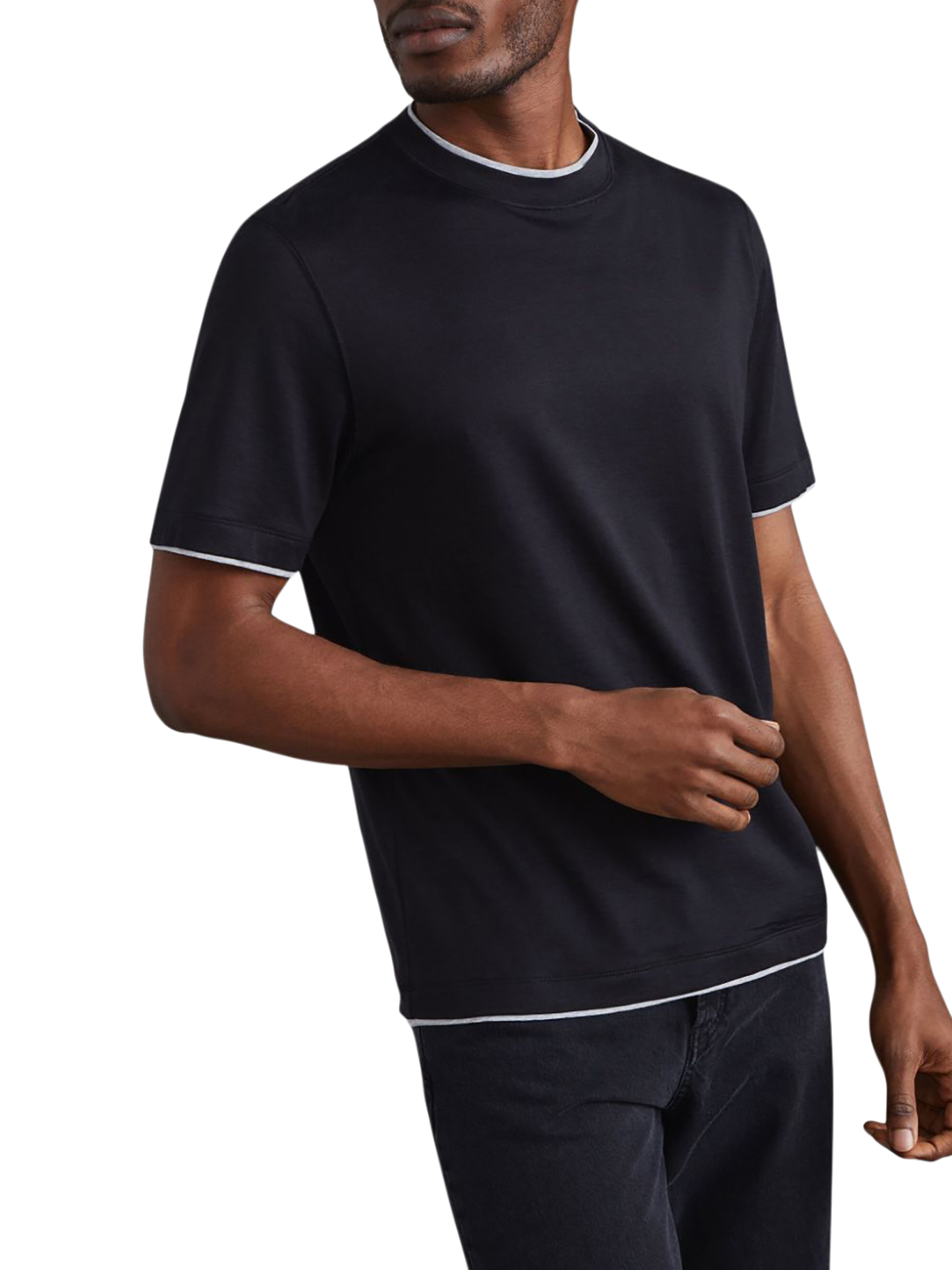 JERSEY T-SHIRT WITH CONTRASTING PROFILES MH8367427CGB88 (Brunello Cucinelli / Tシャツ・カットソー ) | Brunello Cucinelli (ブルネロ・クチネリ)(1)