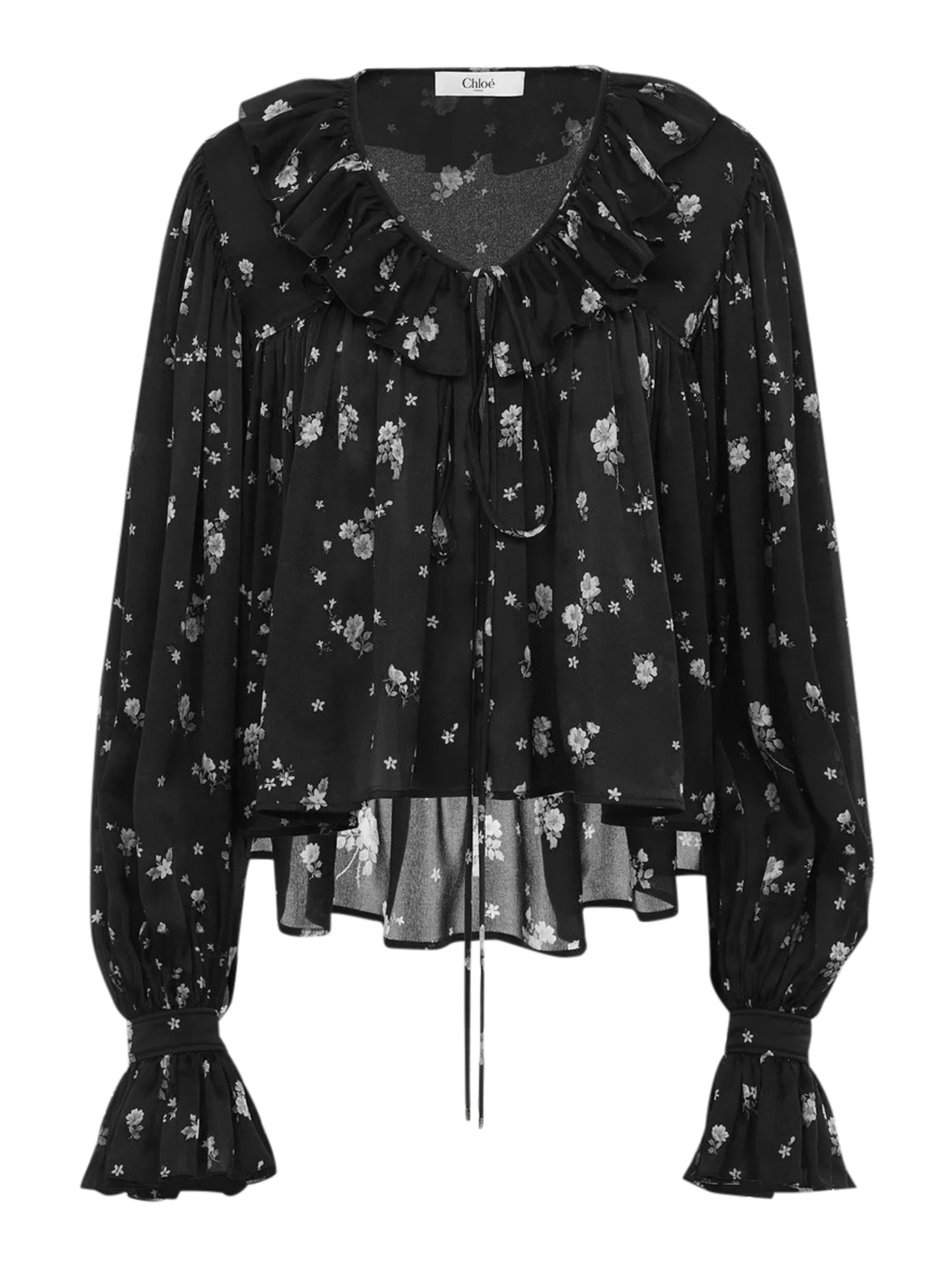 MAXI TOP WITH RUFFLES IN SILK CHARMEUSE CH25AHT27481001 (Chloé / シャツ・ブラウス ) | Chloé (クロエ)