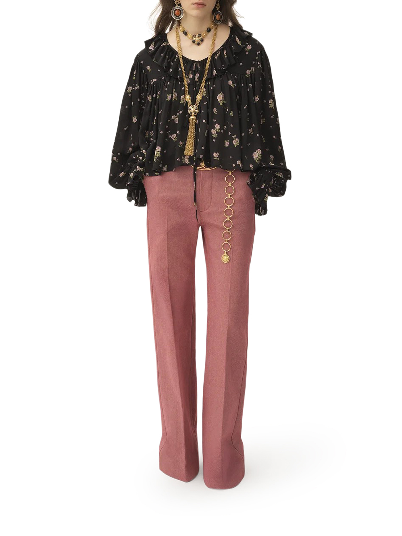 MAXI TOP WITH RUFFLES IN SILK CHARMEUSE CH25AHT27481001 (Chloé / シャツ・ブラウス ) | Chloé (クロエ)(1)