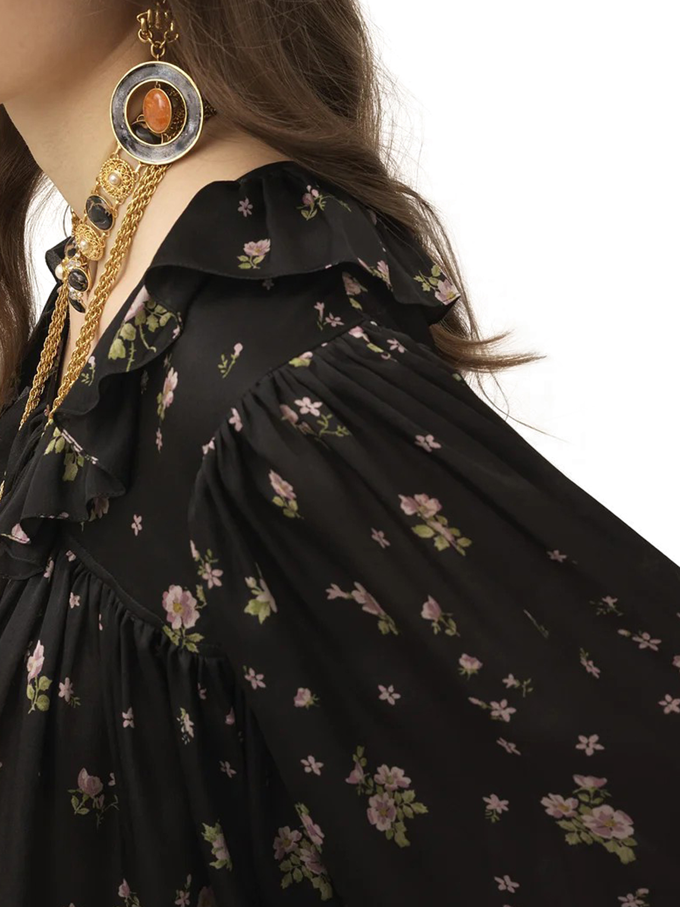 MAXI TOP WITH RUFFLES IN SILK CHARMEUSE CH25AHT27481001 (Chloé / シャツ・ブラウス ) | Chloé (クロエ)(4)