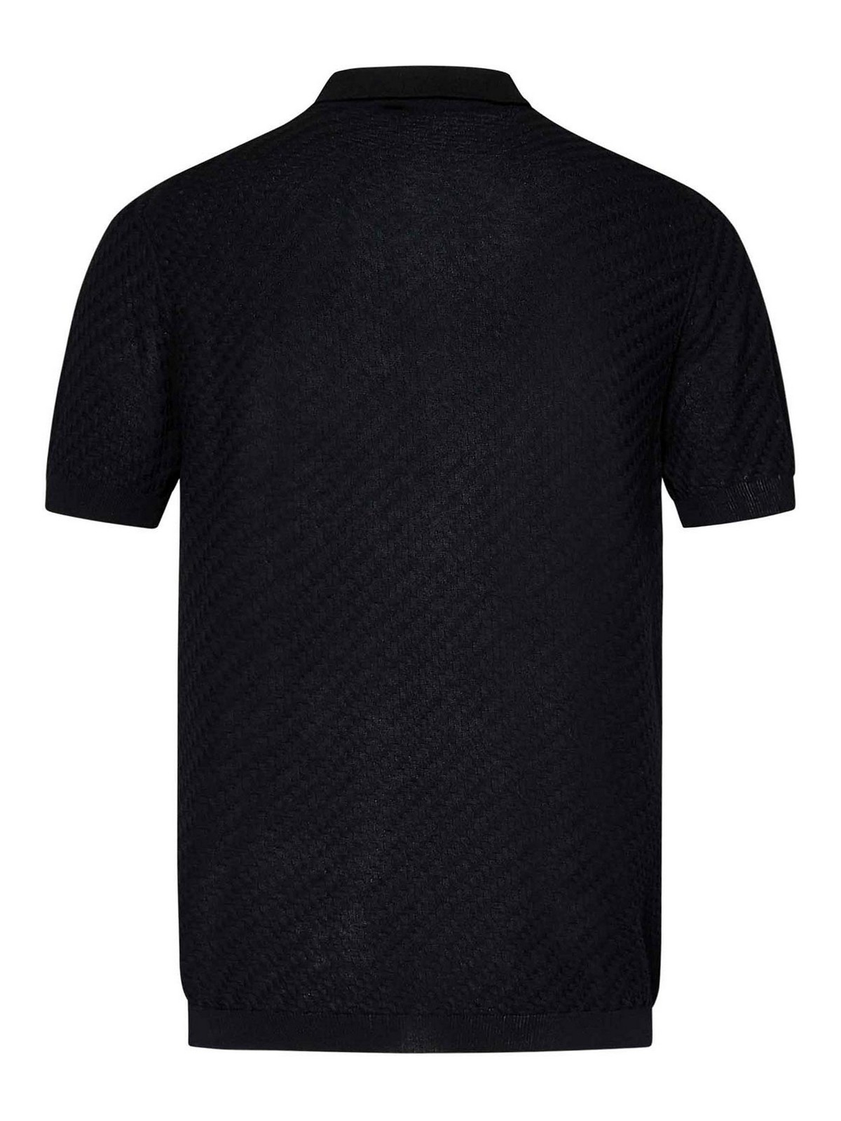 Jet Black Combed Crepe Knit Polo Shirt L1MSS256722D001 (LOW BRAND / ポロシャツ ) | LOW BRAND (ロウ ブランド)(1)