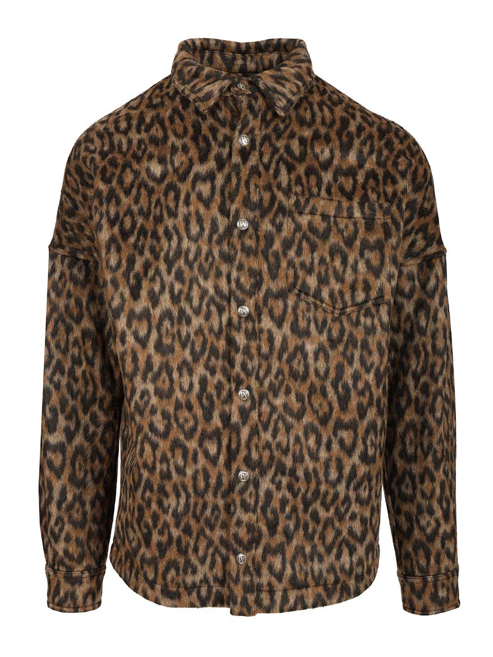 CLASSIC LOGO ANIMALIER OSHIRT BROWN - OF PMES002F25FAB0016003 (Palm Angels / シャツ・ブラウス ) | Palm Angels (パームエンジェルス)
