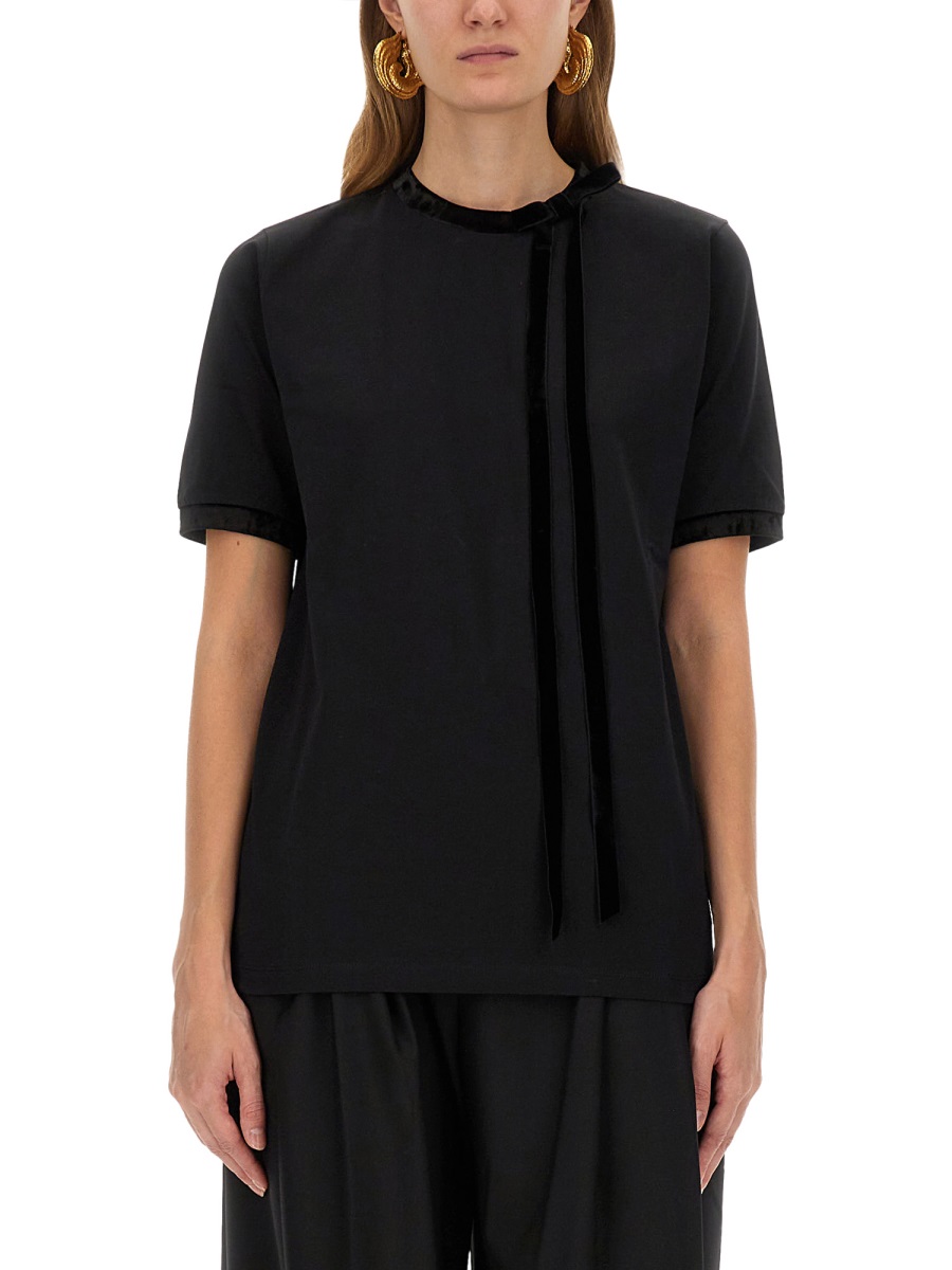 T-SHIRT WITH RIBBON AND BOW 25AJTO035CO1108U9000 (NINA RICCI / Tシャツ・カットソー ) | NINA RICCI (ニナ リッチ)