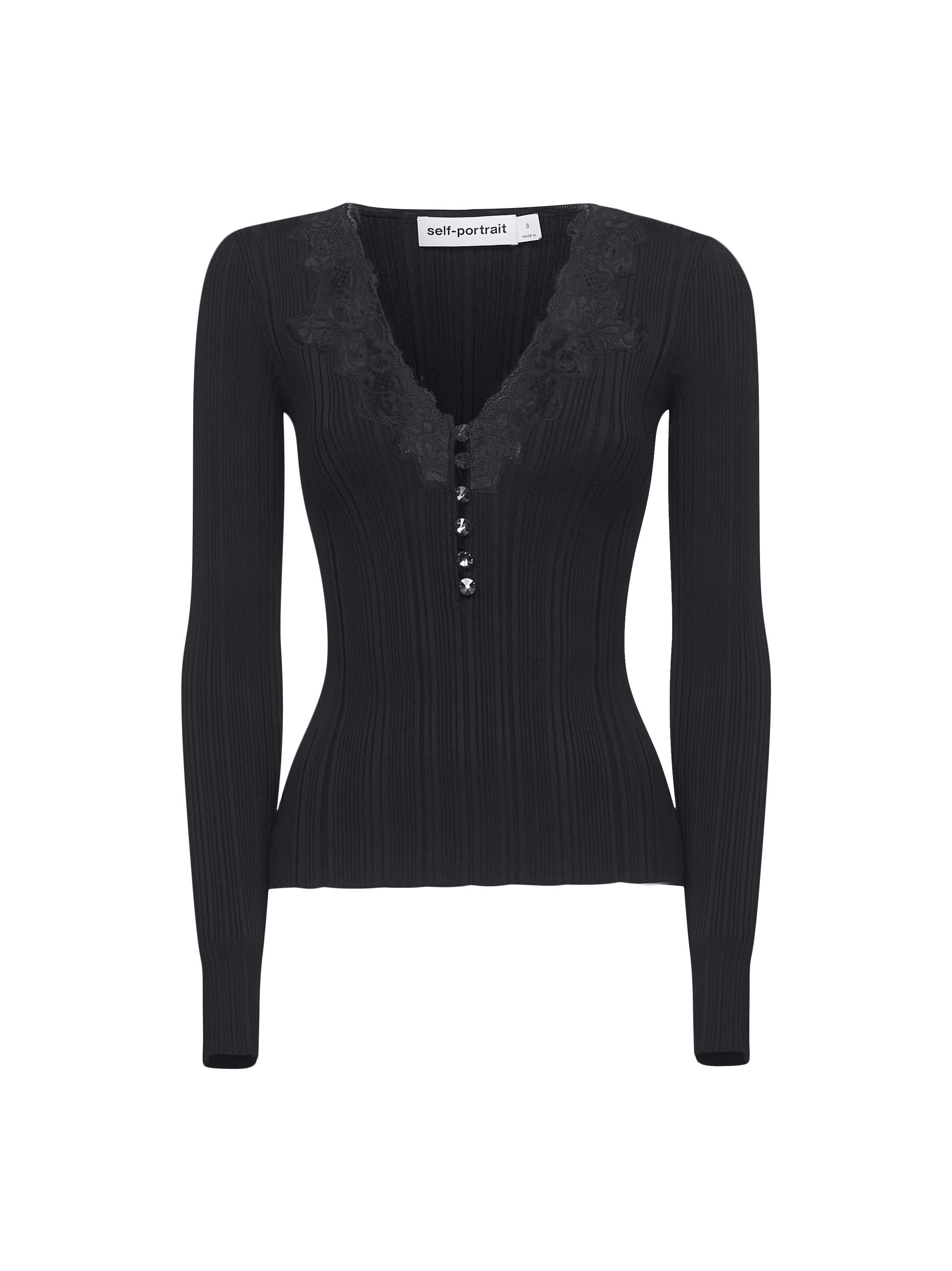 SELF PORTRAIT Sweaters Black AW25042TBBLACK (self-portrait / Tシャツ・カットソー ) | self-portrait (セルフ・ポートレイト)