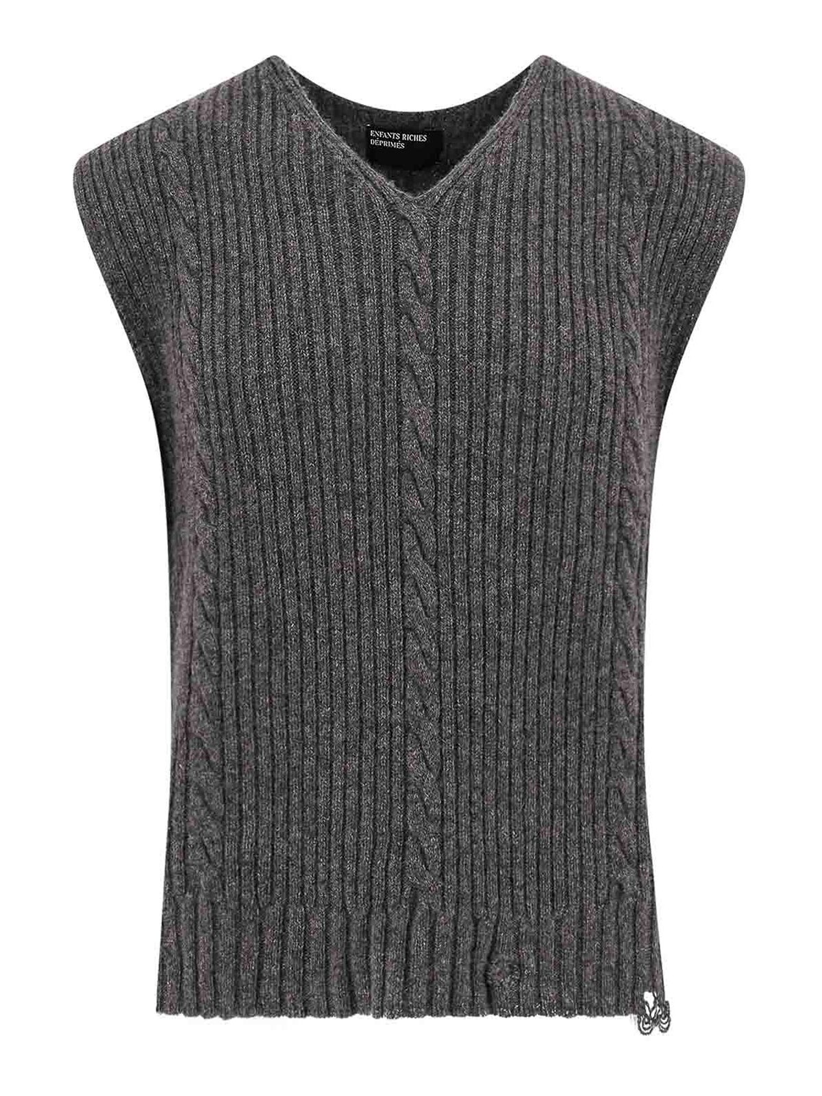 Cashmere vest with Destroyed effect 080244GREY (ENFANTS RICHES DÉPRIMÉS / ベスト ) | ENFANTS RICHES DÉPRIMÉS (アンファン リッシュ デプリメ)
