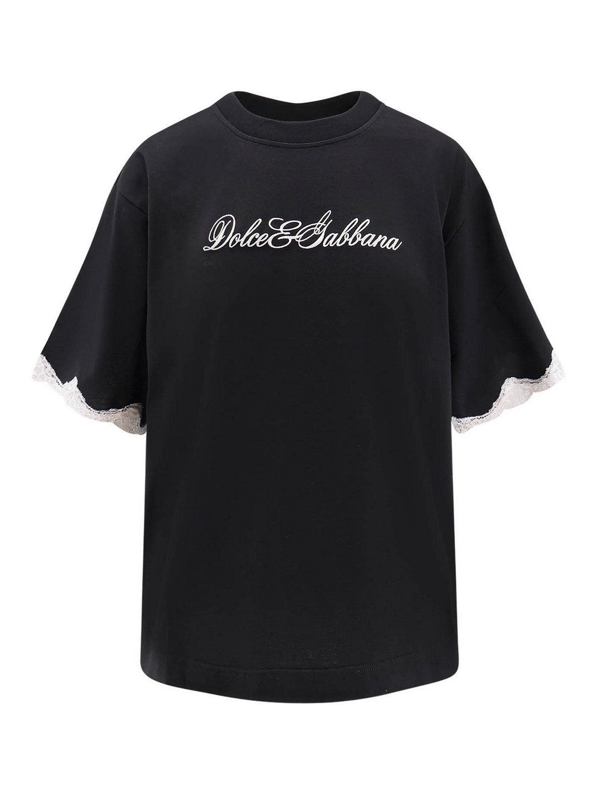 Cotton t-shirt with lace details F8V62ZGDDB8N0000 (Dolce & Gabbana / Tシャツ・カットソー ) | Dolce & Gabbana (ドルチェガッバーナ)