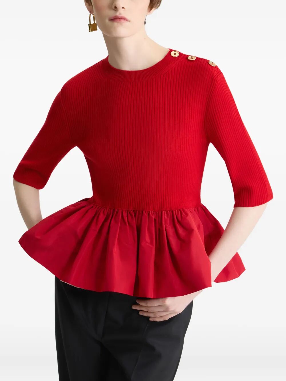 RUFFLE HEM RIBBED JUMPER IN WOOL AND FAILLE KN2738040314R (Patou / ニット・セーター・カーディガン ) | Patou (パトゥ)(3)