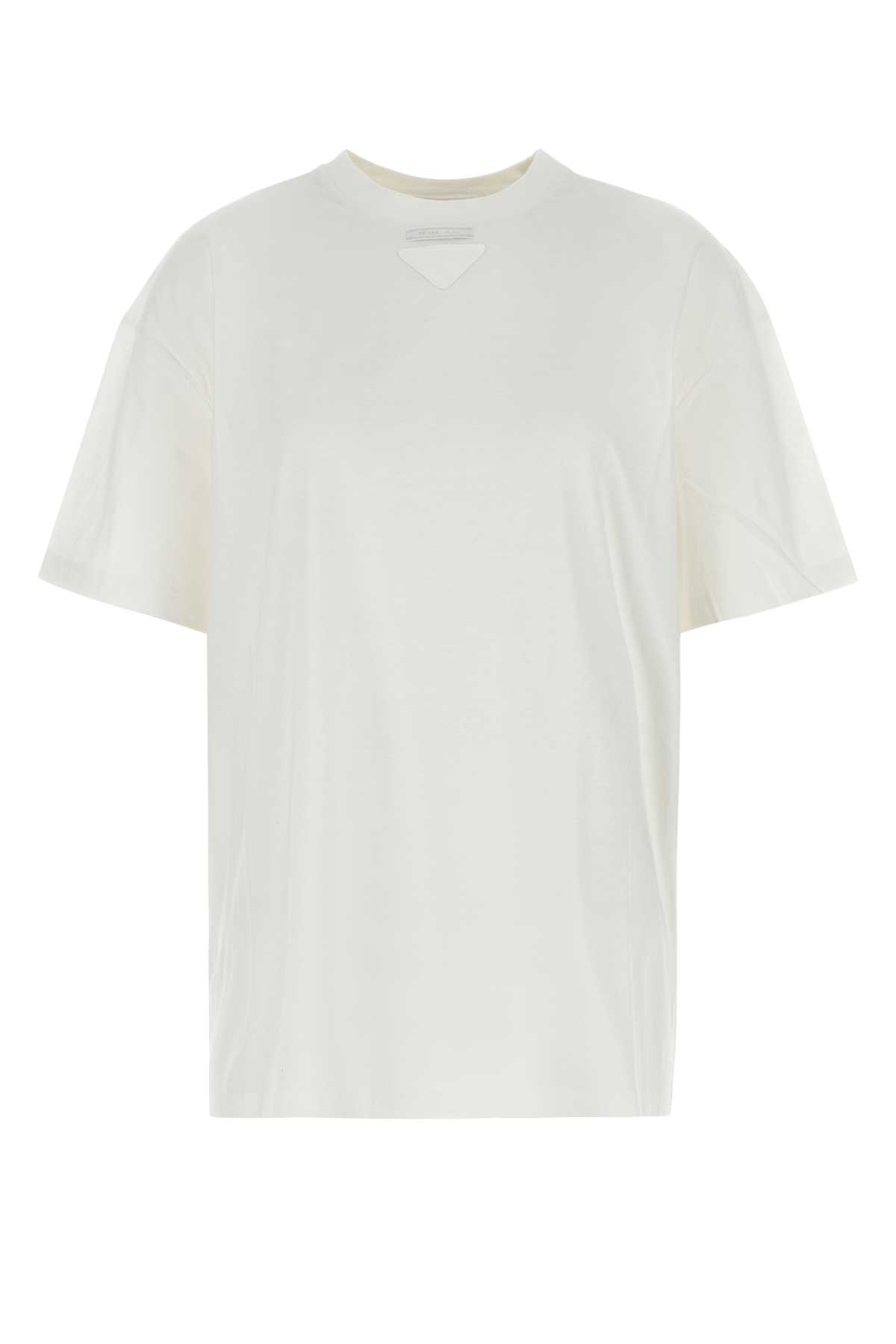 White cotton oversize t-shirt 3558AS21111CDF0009 (Prada / Tシャツ・カットソー ) | Prada (プラダ)