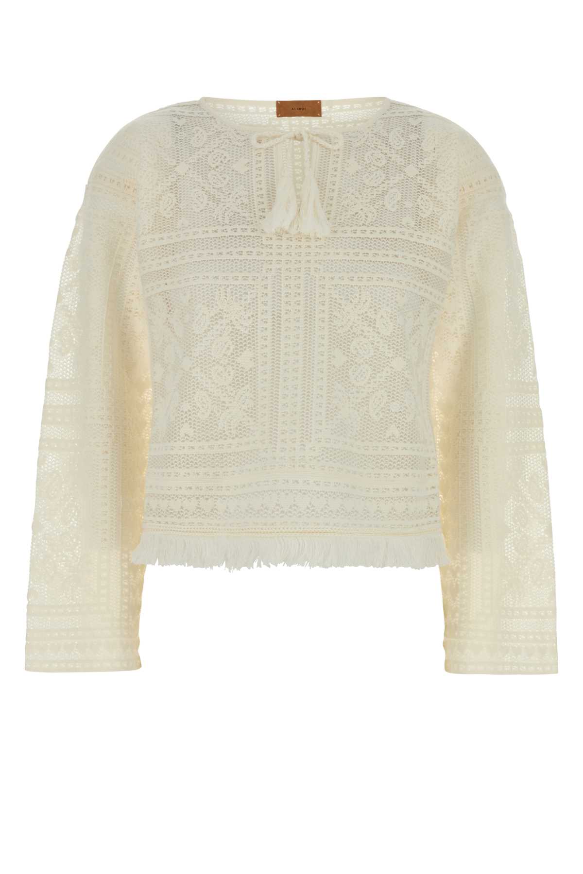 White crochet Kiss By The Book sweater LWHV005E24KNI0010303 (ALANUI / シャツ・ブラウス ) | ALANUI (アラヌイ)