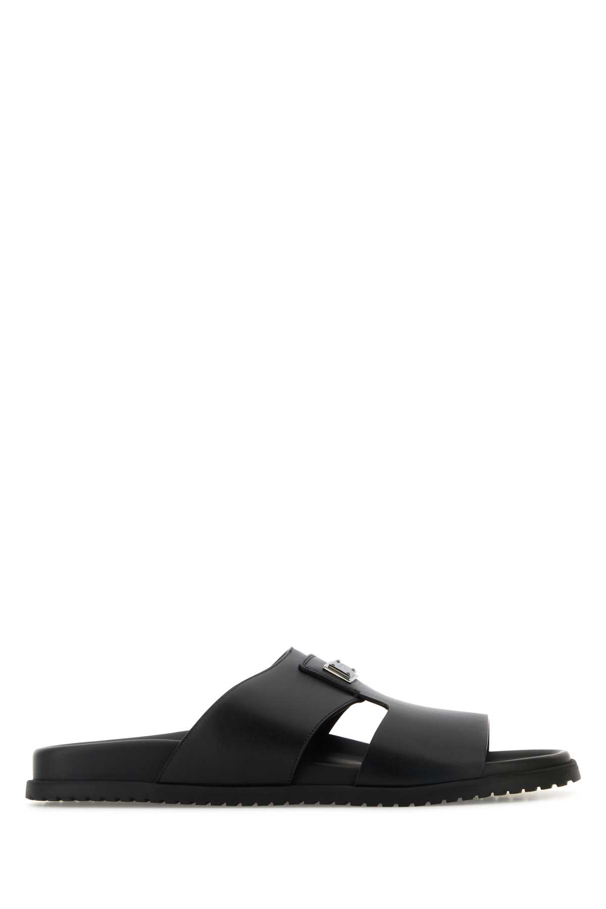 Black leather slippers A80506A9Q6780999 (Dolce & Gabbana / サンダル ) | Dolce & Gabbana (ドルチェガッバーナ)