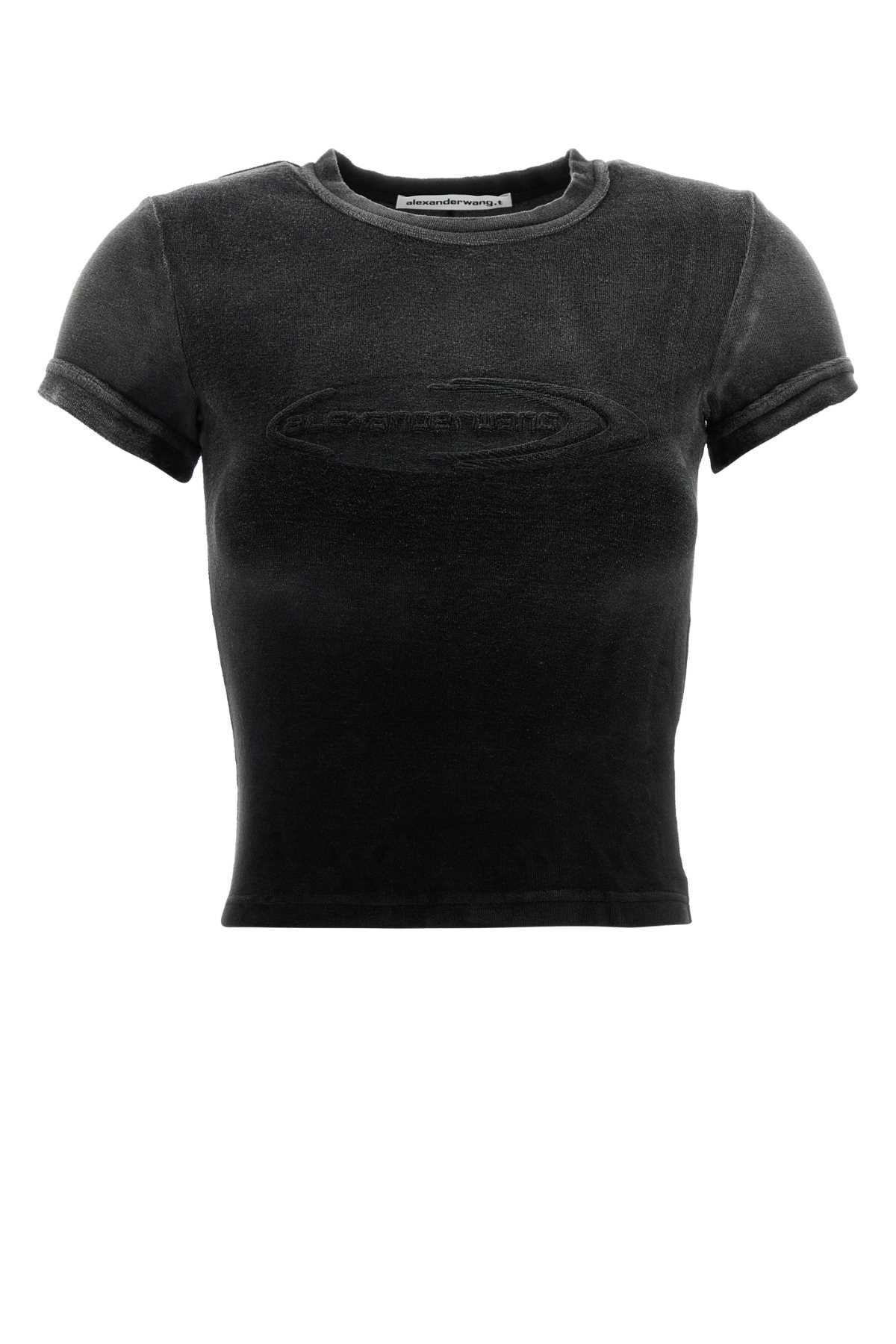 Black stretch terry fabric t-shirt 4CC1251563024B (alexanderwang.t / Tシャツ・カットソー ) | alexanderwang.t (アレキサンダーワン ティー)