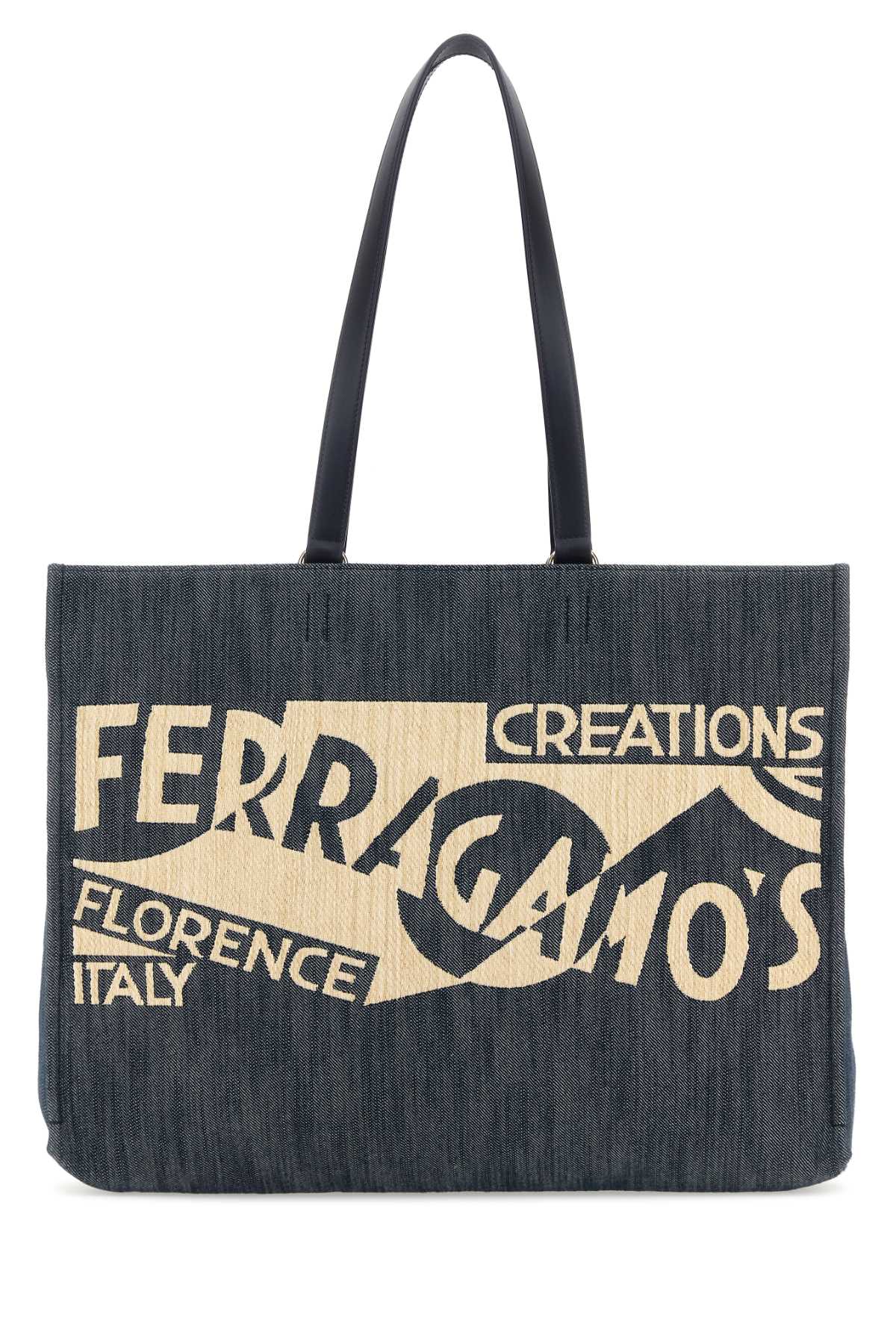 Blue denim large TT Sign shopping bag 219405773826DENNATMIDMID (FERRAGAMO / トートバッグ ) | FERRAGAMO (フェラガモ)