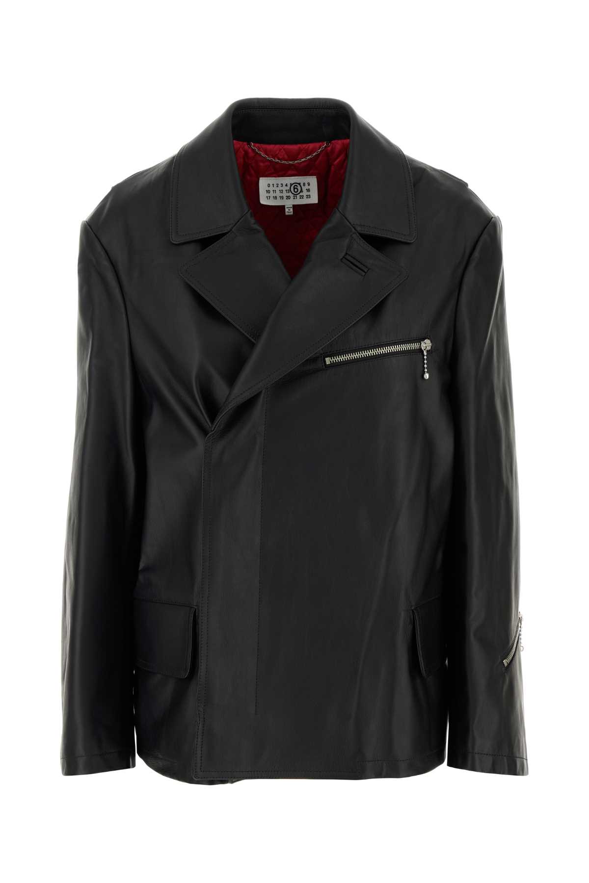 Black leather jacket S62AN0137M07005900 (MM6 Maison Margiela / レザー&ファージャケット・コート ) | MM6 Maison Margiela (エムエムシックス)