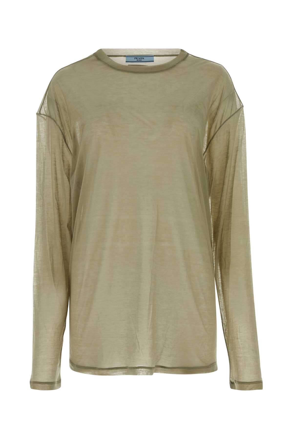 Khaki lyocell blend oversize t-shirt 34644S23114F1F0393 (Prada / Tシャツ・カットソー ) | Prada (プラダ)