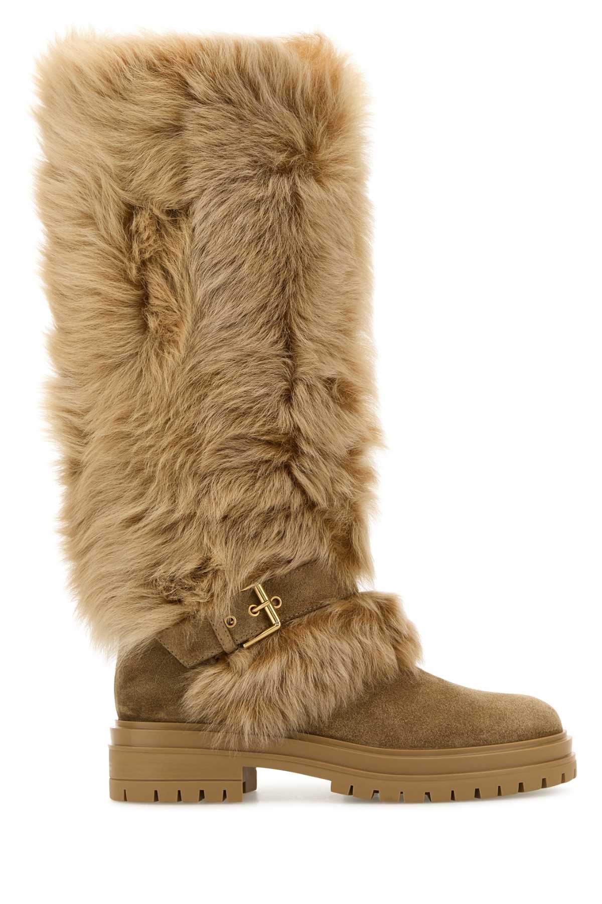 Camel suede and fur Maverick boots G8016820GOMSBACMDE (Gianvito Rossi / ブーツ ) | Gianvito Rossi (ジャンヴィト ロッシ)