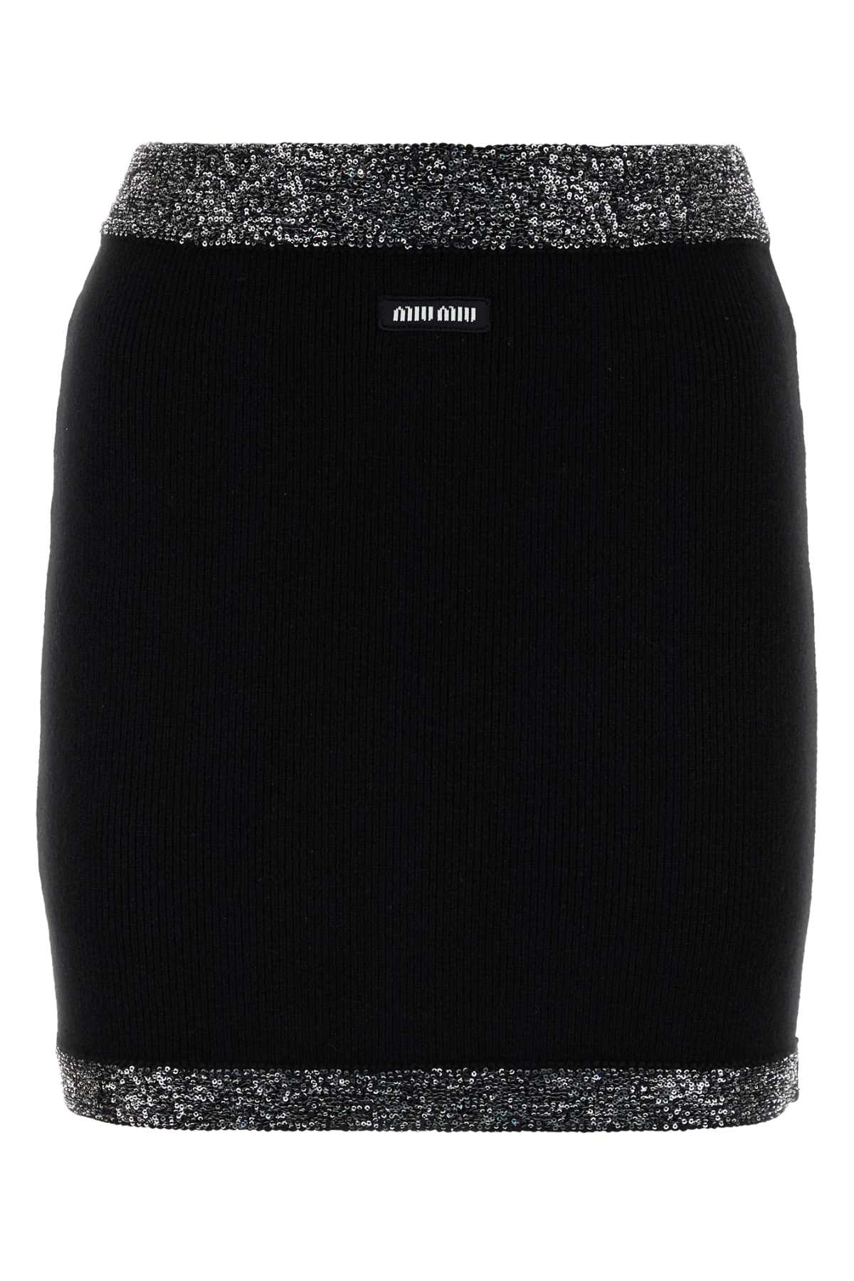 Black stretch cashmere blend mini skirt MMG484SOOO1331F0806 (MIU MIU / スカート ) | MIU MIU (ミュウミュウ)