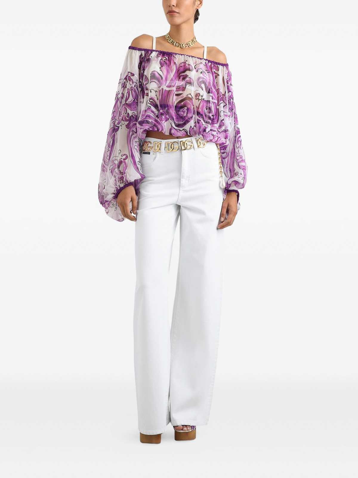 Majolica-Print Silk Chiffon Top F72G7THI1T4HP5DQ (Dolce & Gabbana / シャツ・ブラウス ) | Dolce & Gabbana (ドルチェガッバーナ)(2)