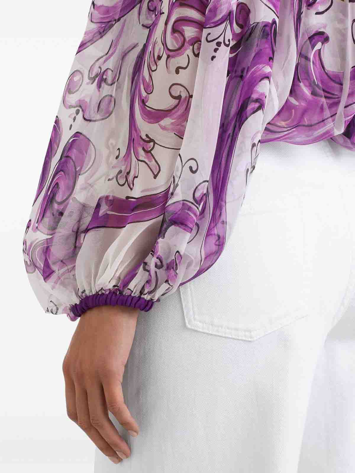 Majolica-Print Silk Chiffon Top F72G7THI1T4HP5DQ (Dolce & Gabbana / シャツ・ブラウス ) | Dolce & Gabbana (ドルチェガッバーナ)(4)