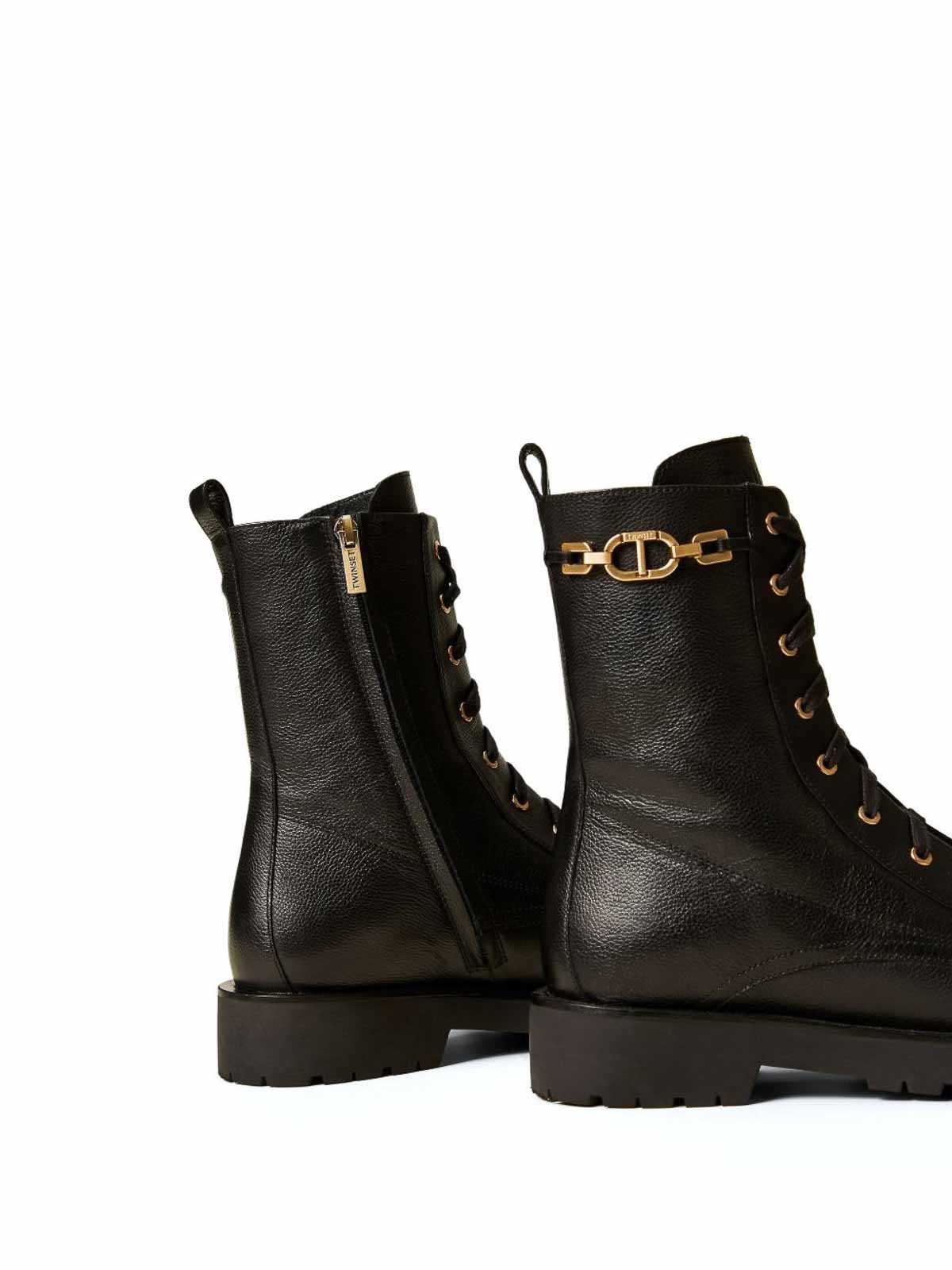 Leather Combat Boots With Chain And Oval T 252TCP15000006 (TWINSET / ブーツ ) | TWINSET (ツインセット)(3)