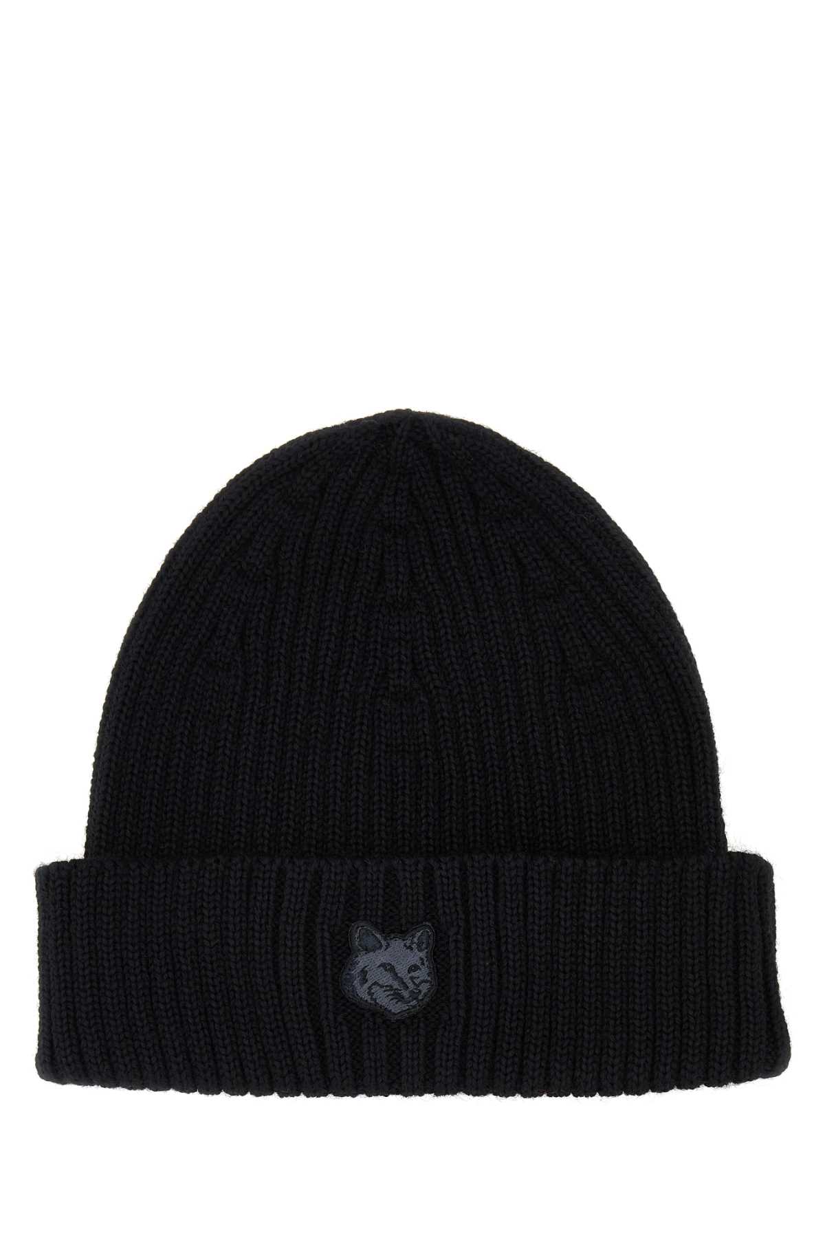 Black wool beanie hat LM06111KT1022P199 (Maison Kitsuné / 帽子 ) | Maison Kitsuné (メゾン キツネ)