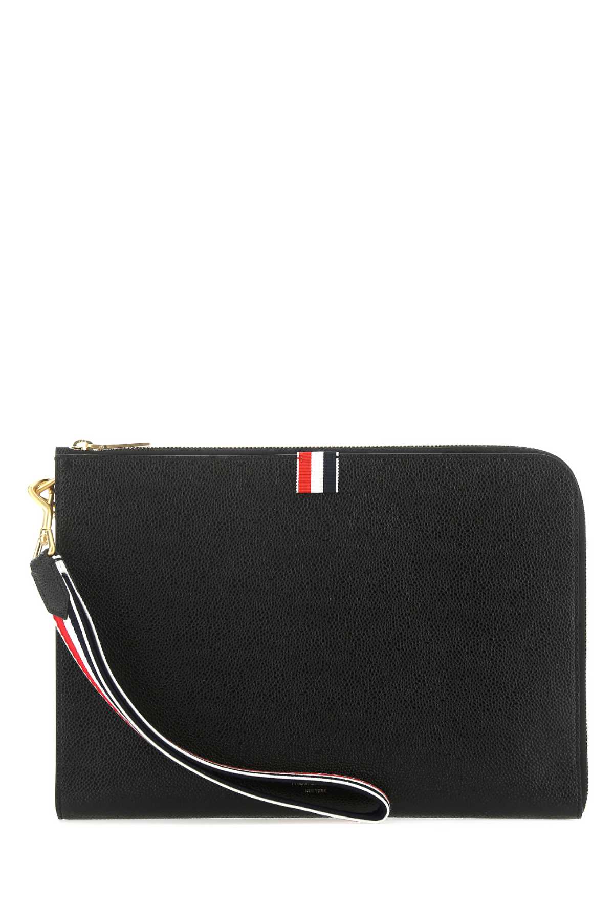 Black leather medium clutch MAC083A00198001 (Thom Browne / クラッチバッグ・ポーチ ) | Thom Browne (トム・ブラウン)