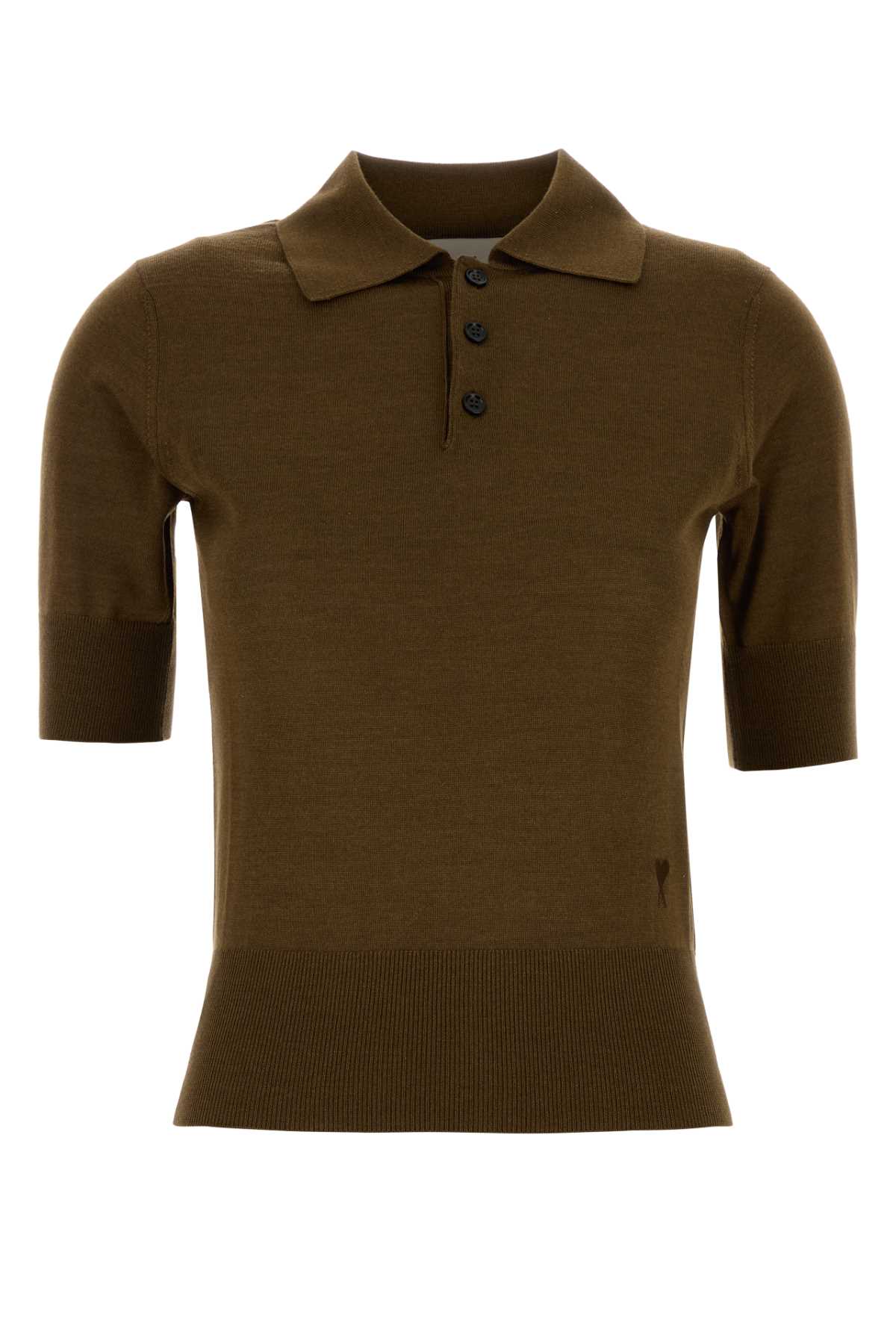 Brown wool blend polo shirt FPL412KN0066216 (AMI Paris / ニット・セーター・カーディガン ) | AMI Paris (アミパリス)