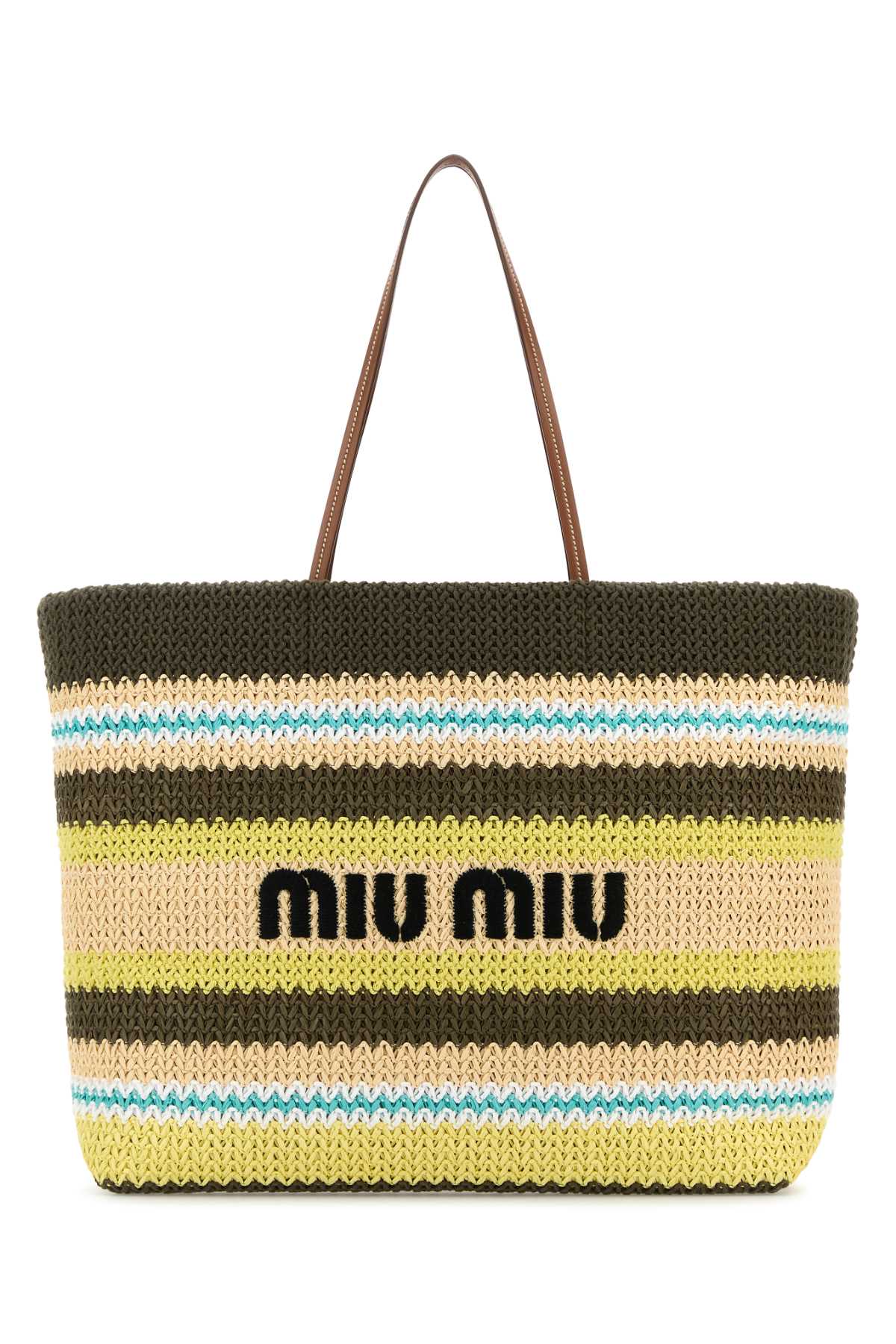 Multicolor rafia and cotton shopping bag 5BG2282DO3F04EL (MIU MIU / トートバッグ ) | MIU MIU (ミュウミュウ)