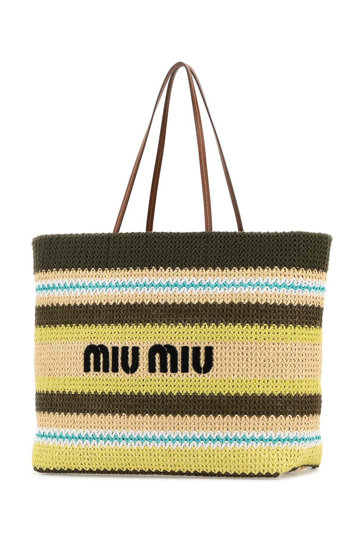 Multicolor rafia and cotton shopping bag 5BG2282DO3F04EL (MIU MIU / トートバッグ ) | MIU MIU (ミュウミュウ)(1)