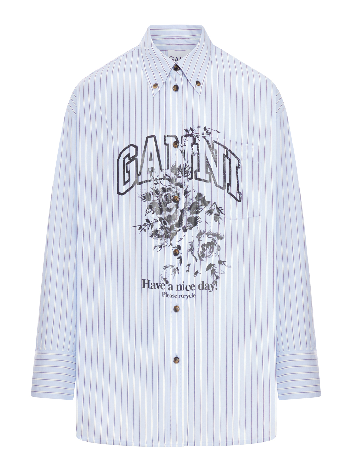 STRIPED COTTON SHIRT WITH PRINT W082601M (GANNI / シャツ・ブラウス ) | GANNI (ガニー)
