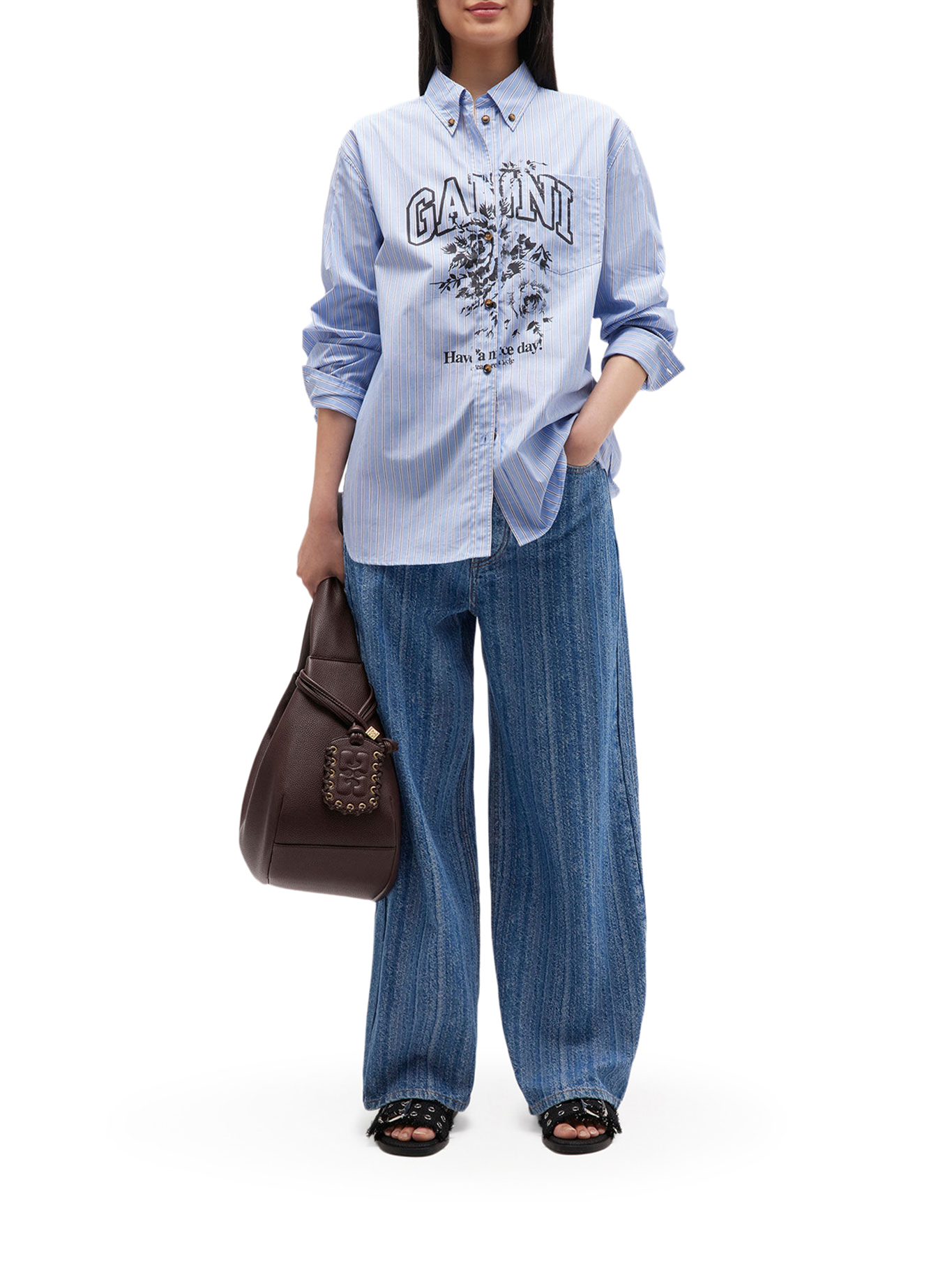 STRIPED COTTON SHIRT WITH PRINT W082601M (GANNI / シャツ・ブラウス ) | GANNI (ガニー)(1)