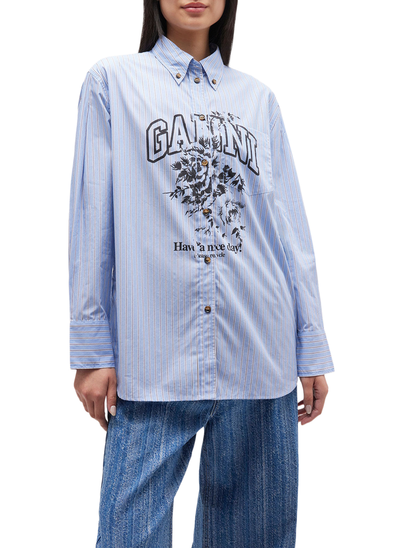 STRIPED COTTON SHIRT WITH PRINT W082601M (GANNI / シャツ・ブラウス ) | GANNI (ガニー)(2)