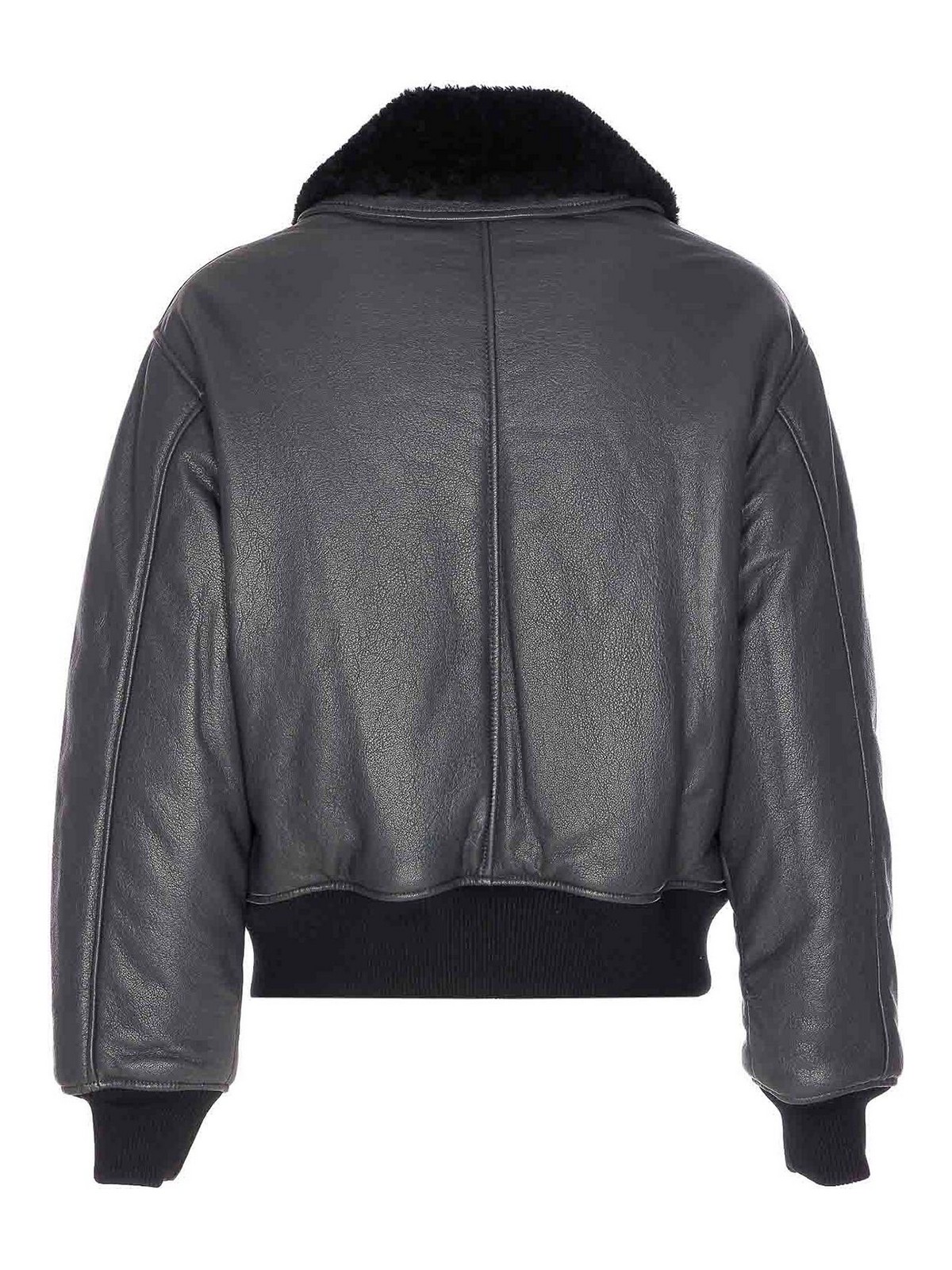 Black Leather Bomber Zip Closure HJK857LH0044020 (AMI Paris / レザー&ファージャケット・コート ) | AMI Paris (アミパリス)(1)