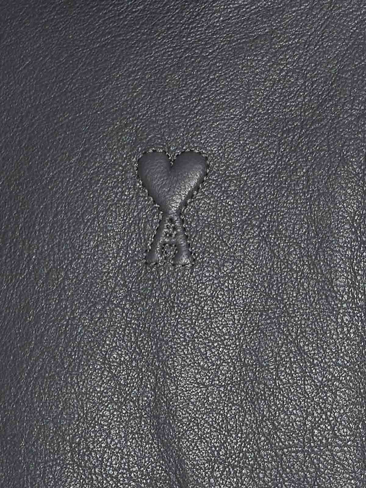 Black Leather Bomber Zip Closure HJK857LH0044020 (AMI Paris / レザー&ファージャケット・コート ) | AMI Paris (アミパリス)(2)