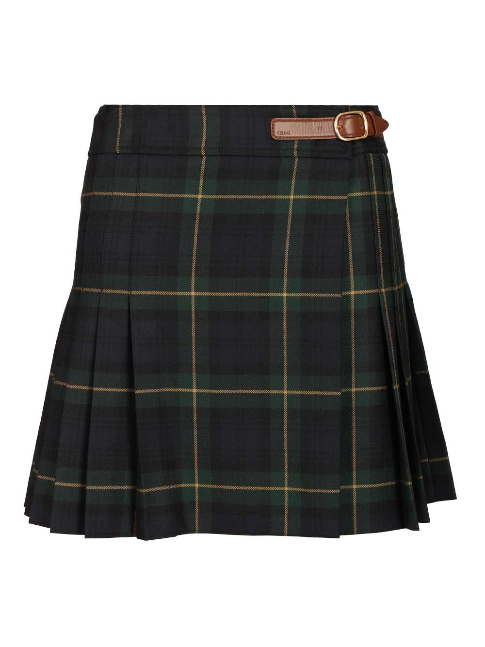 MINI JUPE KILT DETAIL CUIR TARTAN WOOL GABARDINE RJ03D0109GAB5 (CELINE / スカート ) | CELINE (セリーヌ)