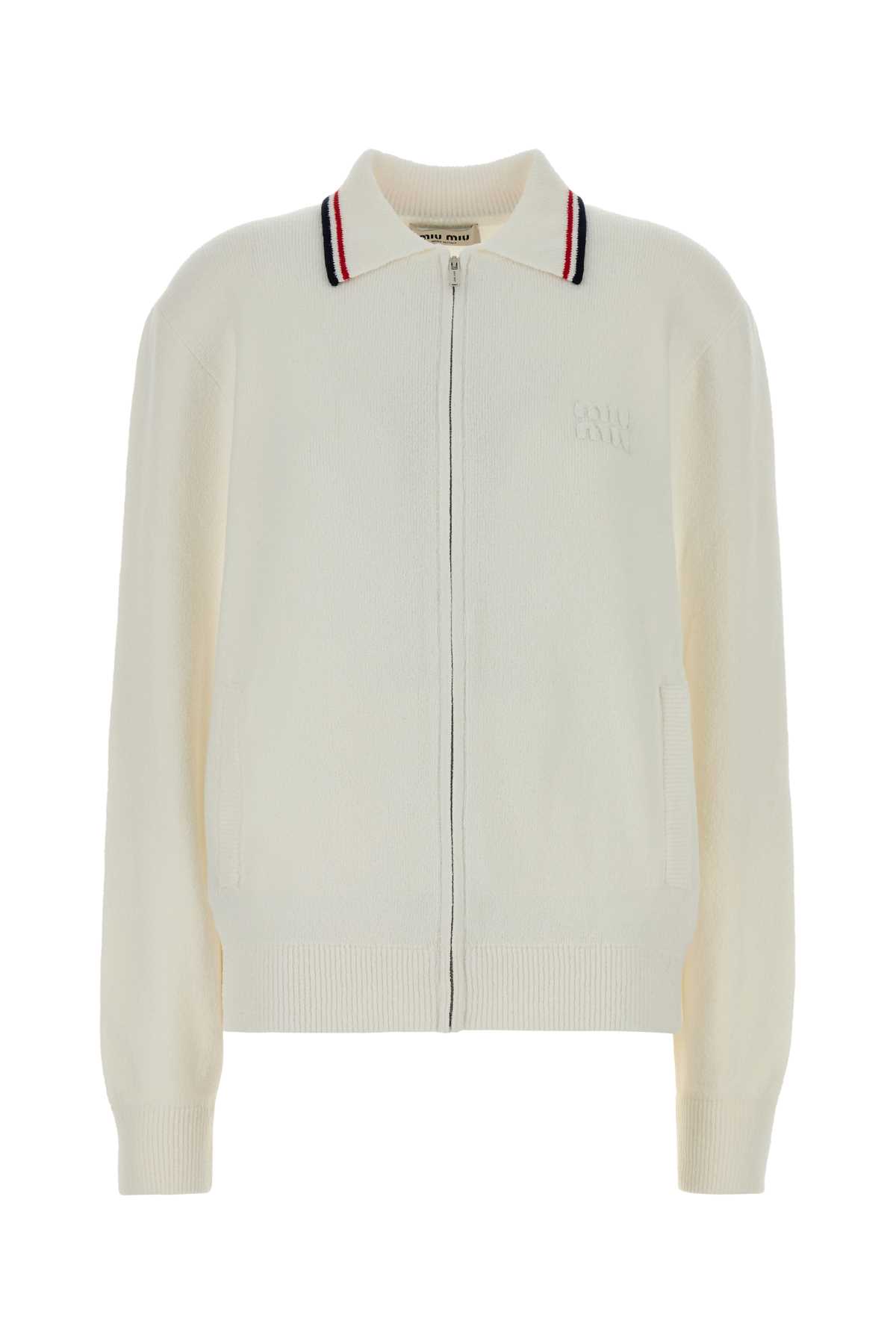 White stretch cotton blend cardigan MMF972SOOO17NRF0009 (MIU MIU / ニット・セーター・カーディガン ) | MIU MIU (ミュウミュウ)