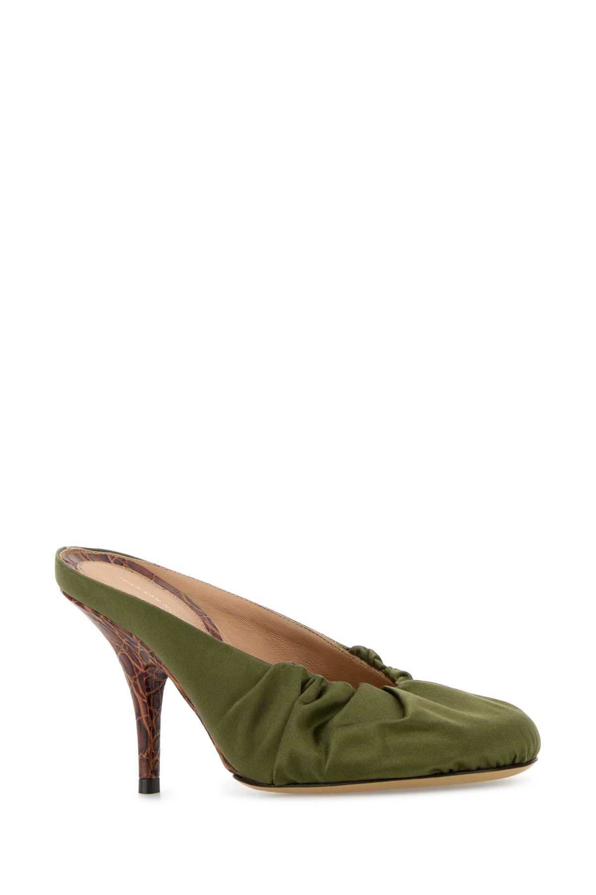 Olive green satin mules 252011734699607 (Dries Van Noten / サンダル ) | Dries Van Noten (ドリスヴァンノッテン)(1)