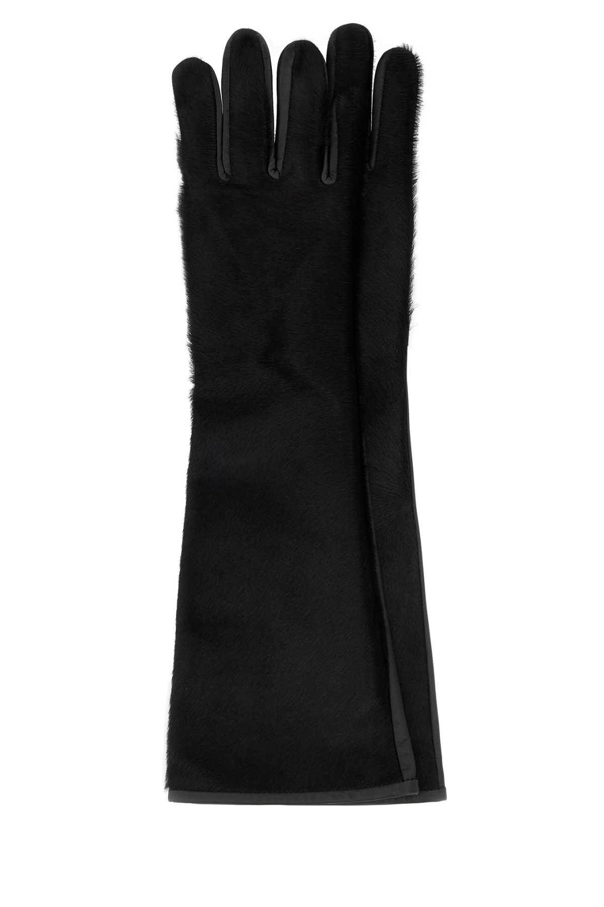 Black leather and calf hair Edna gloves EDNABLACK (LOULOU STUDIO / グローブ ) | LOULOU STUDIO (ルルスタジオ)